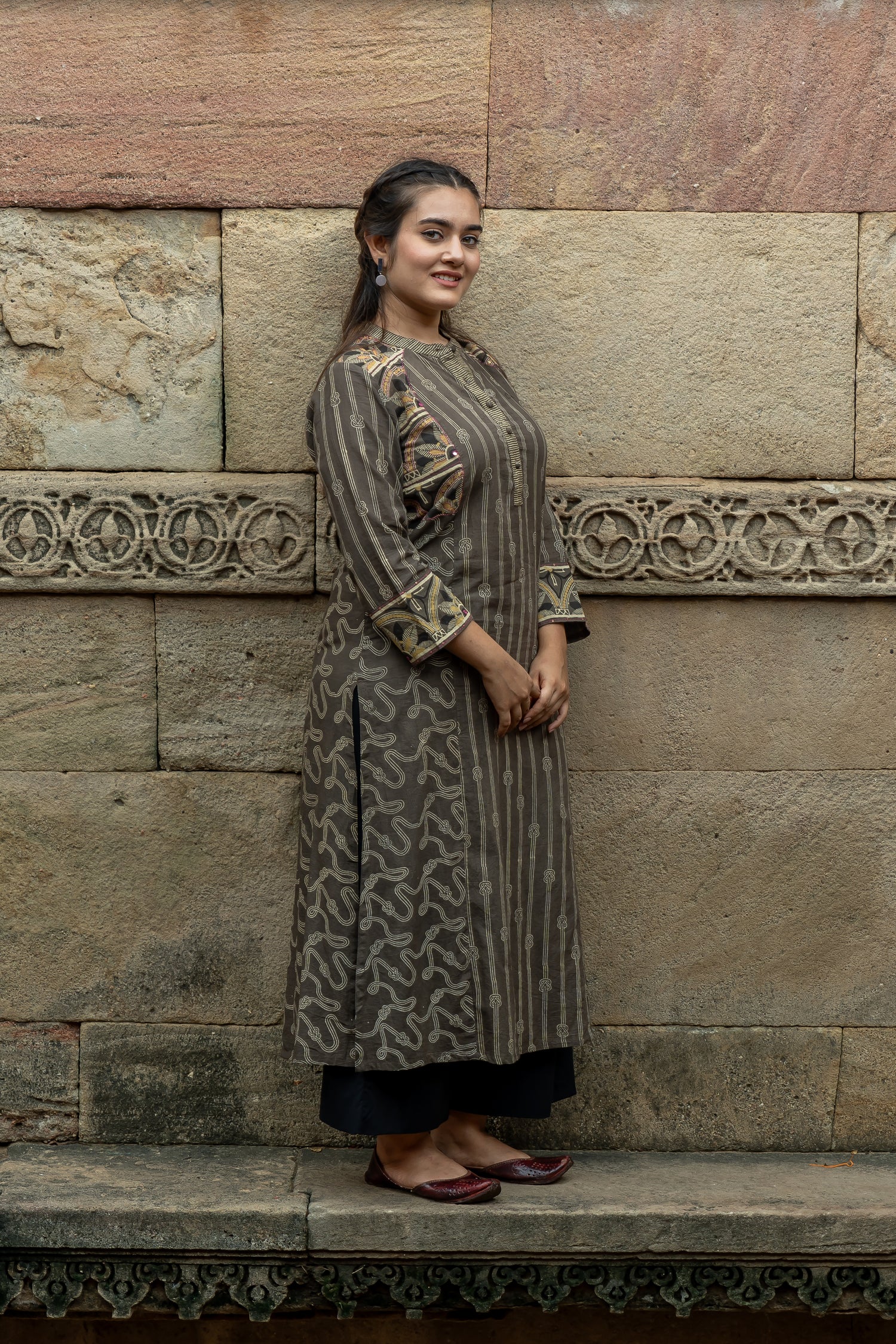 Ekatra Brown Hand Block Print Mull Cotton Kurta