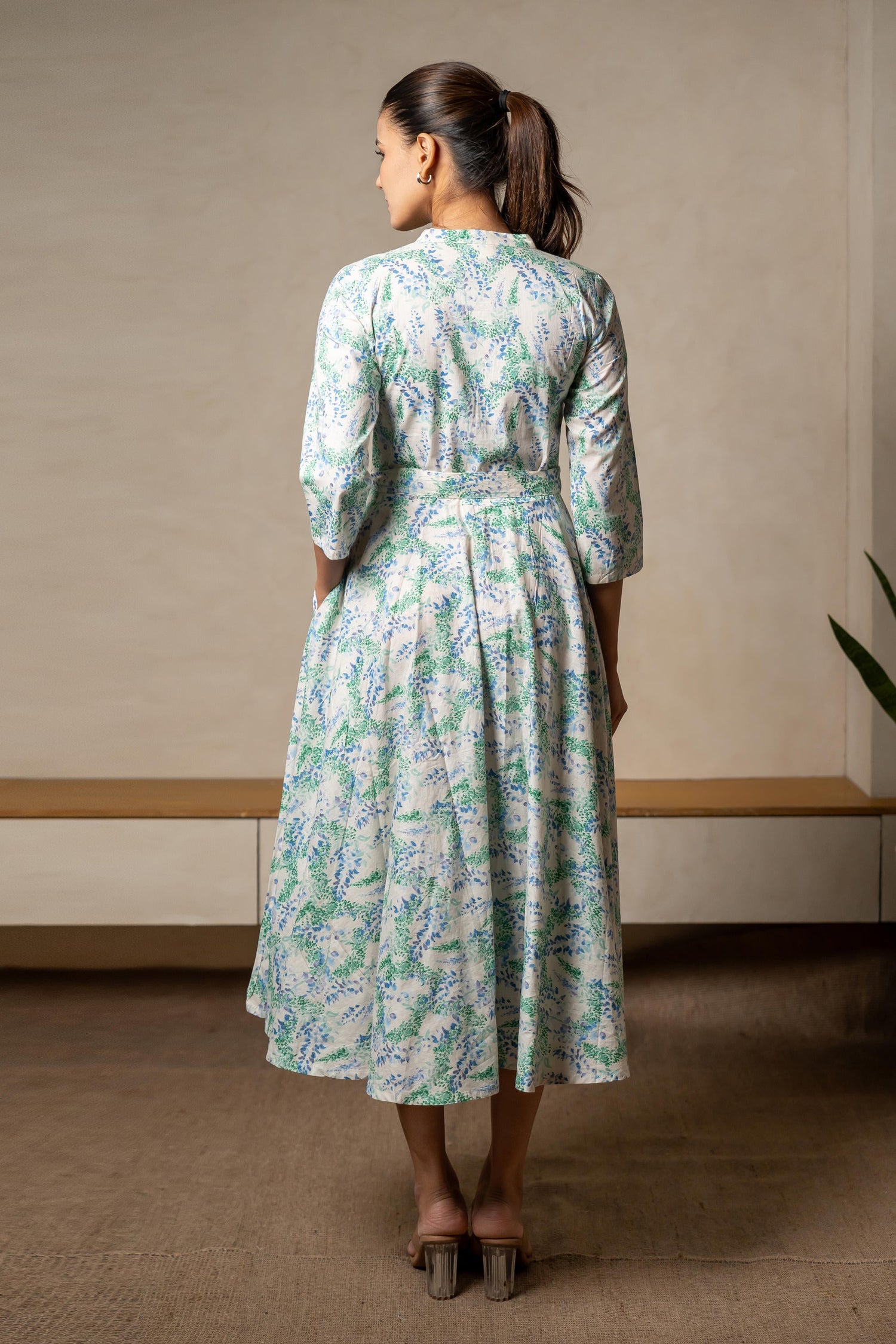 Aabha Sky Blue Printed Cotton Dress | Ray-ethnic