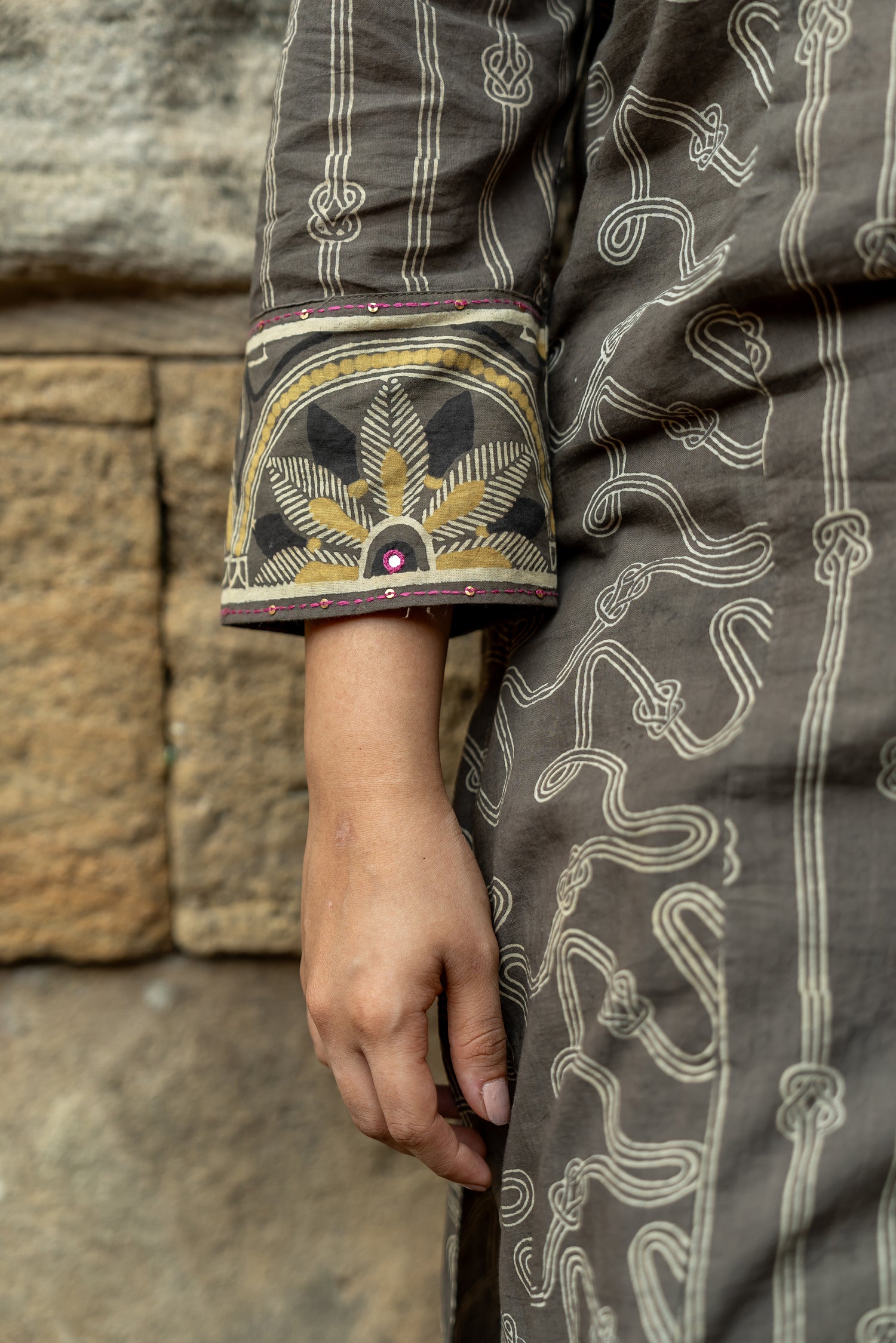 Ekatra Brown Hand Block Print Mull Cotton Kurta