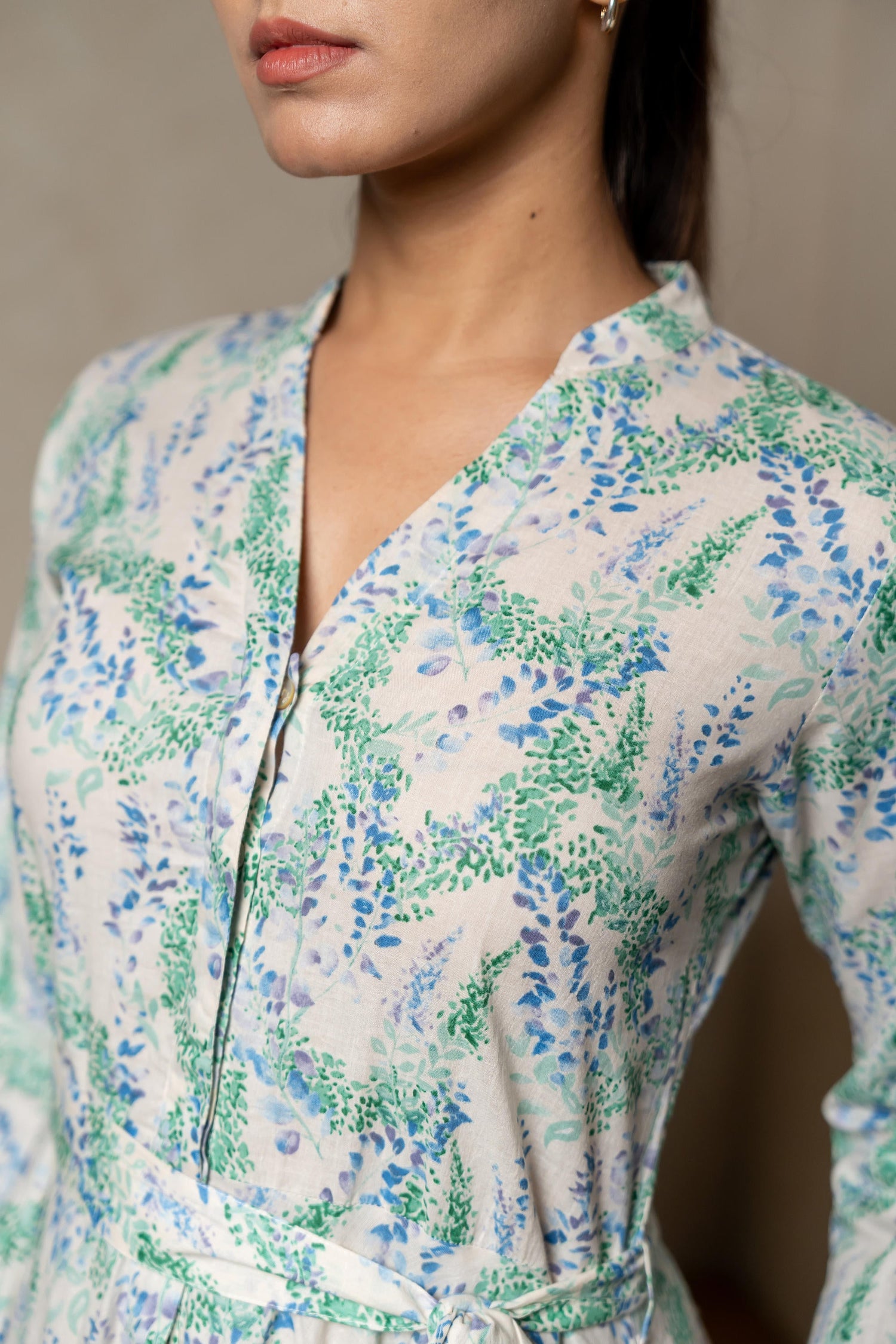 Aabha Sky Blue Printed Cotton Dress | Ray-ethnic