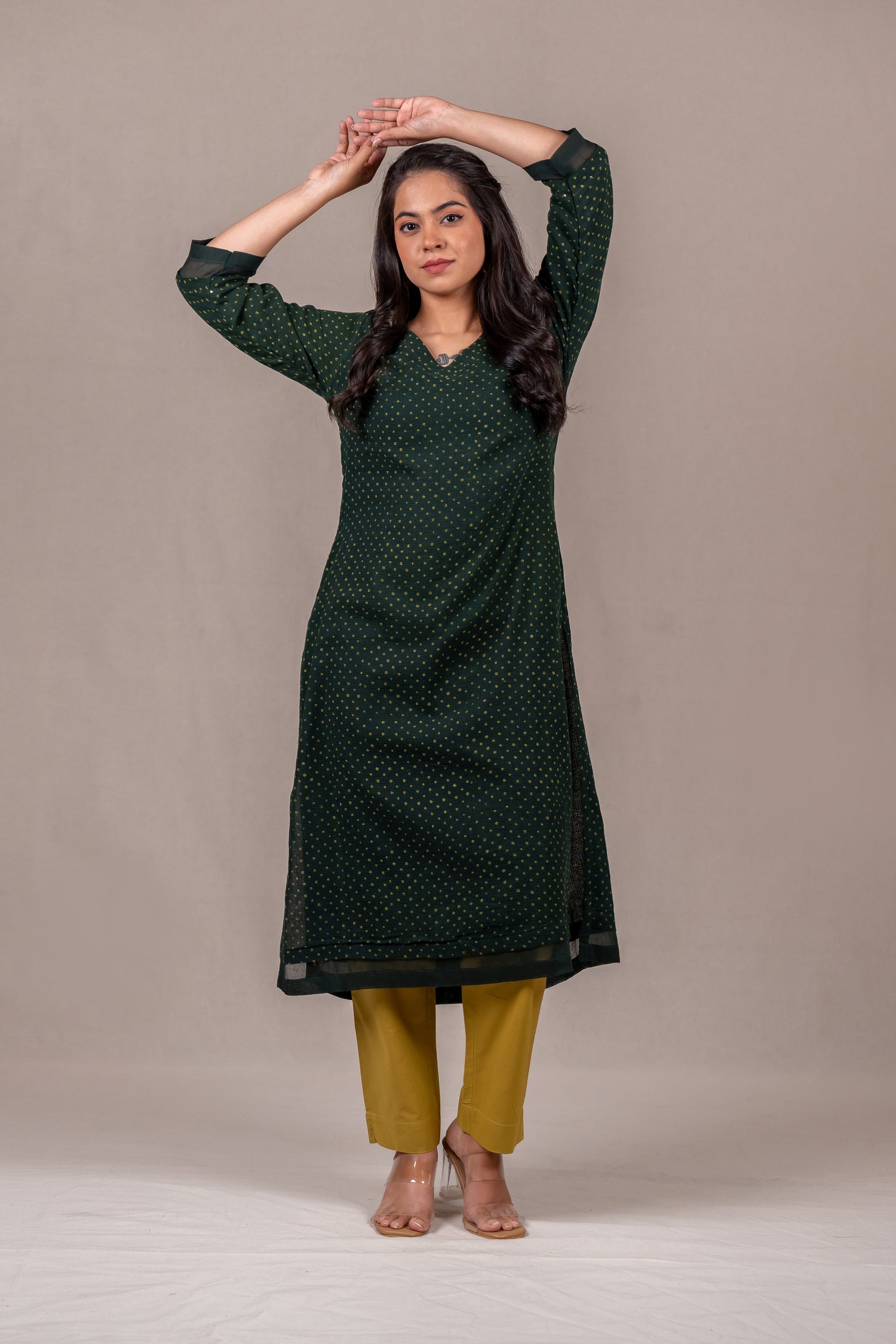 Dark Green Dabu Mul-Mul Kota Kurta – Sutra