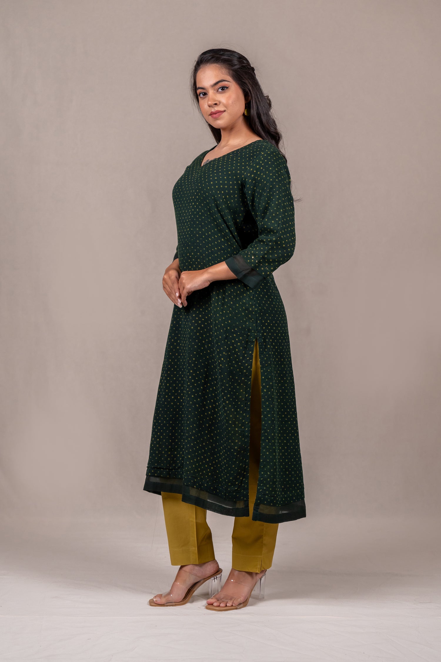 Dark Green Dabu Mul-Mul Kota Kurta – Sutra