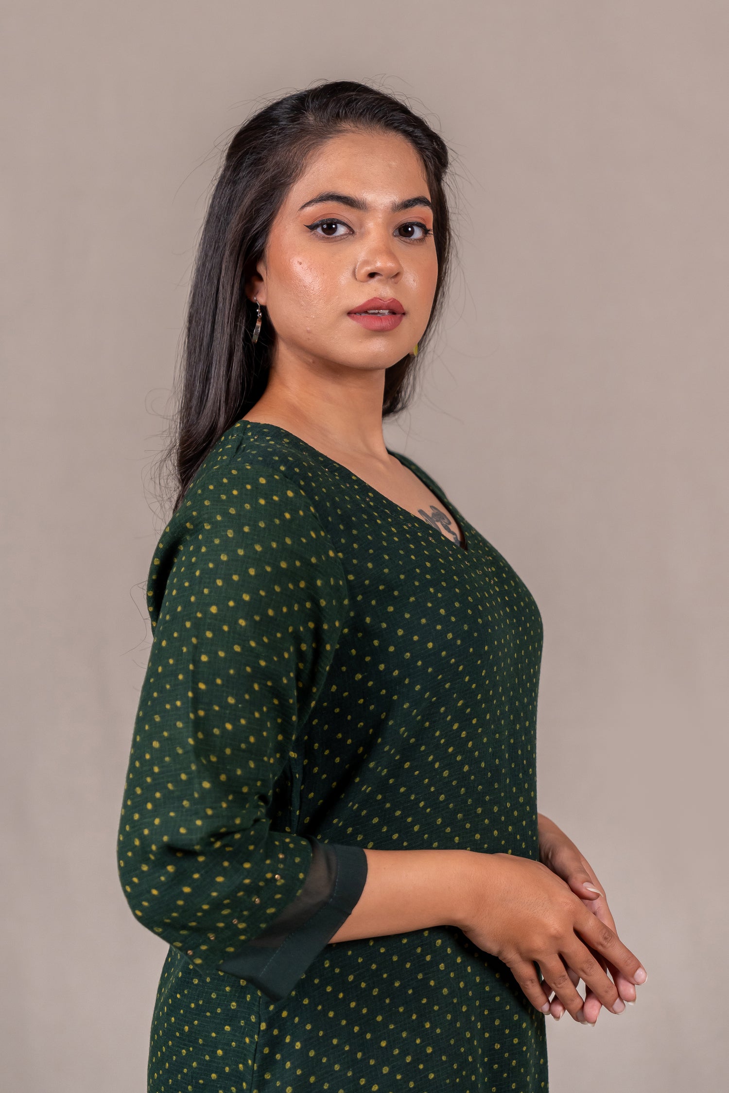 Dark Green Dabu Mul-Mul Kota Kurta – Sutra