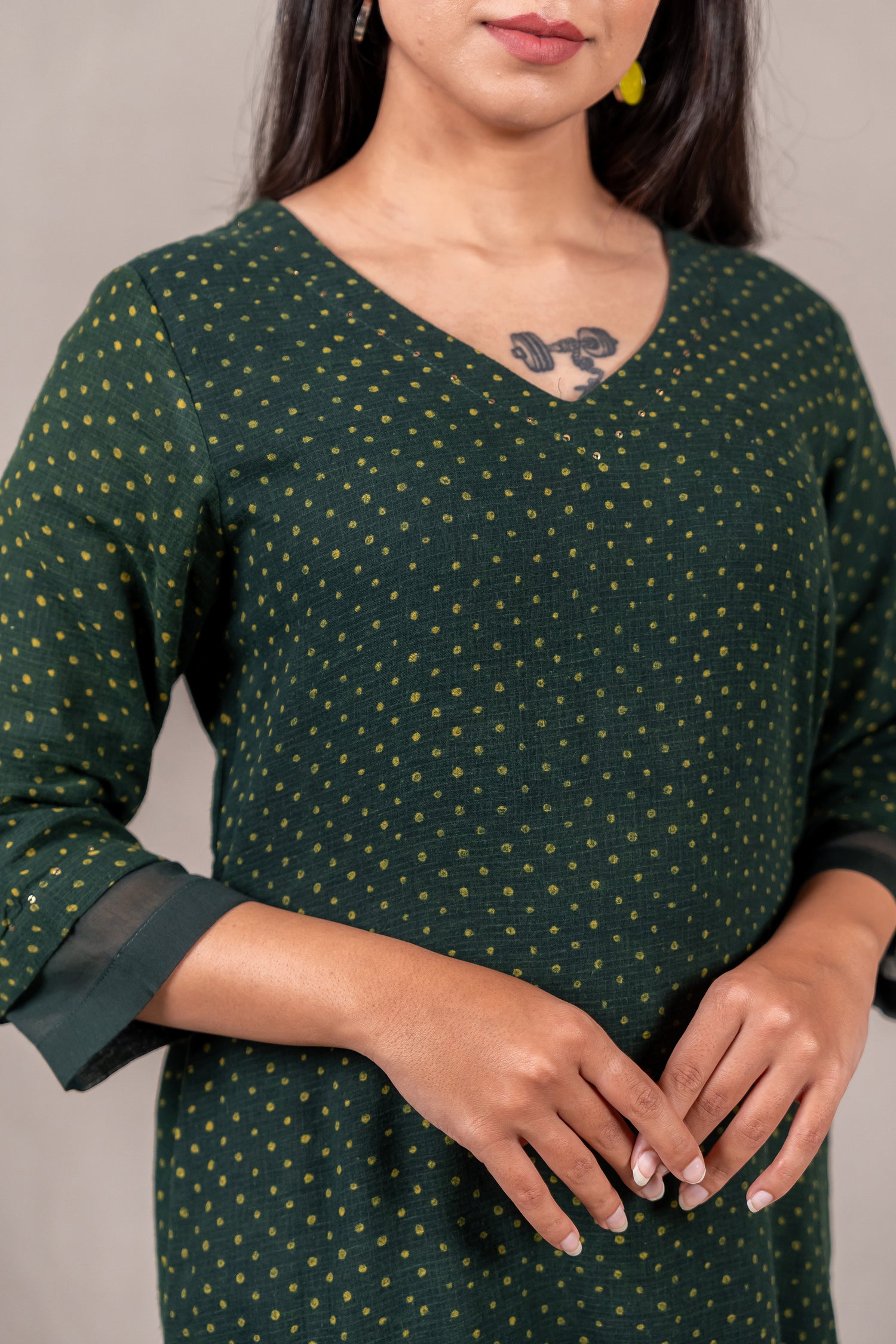 Dark Green Dabu Mul-Mul Kota Kurta – Sutra
