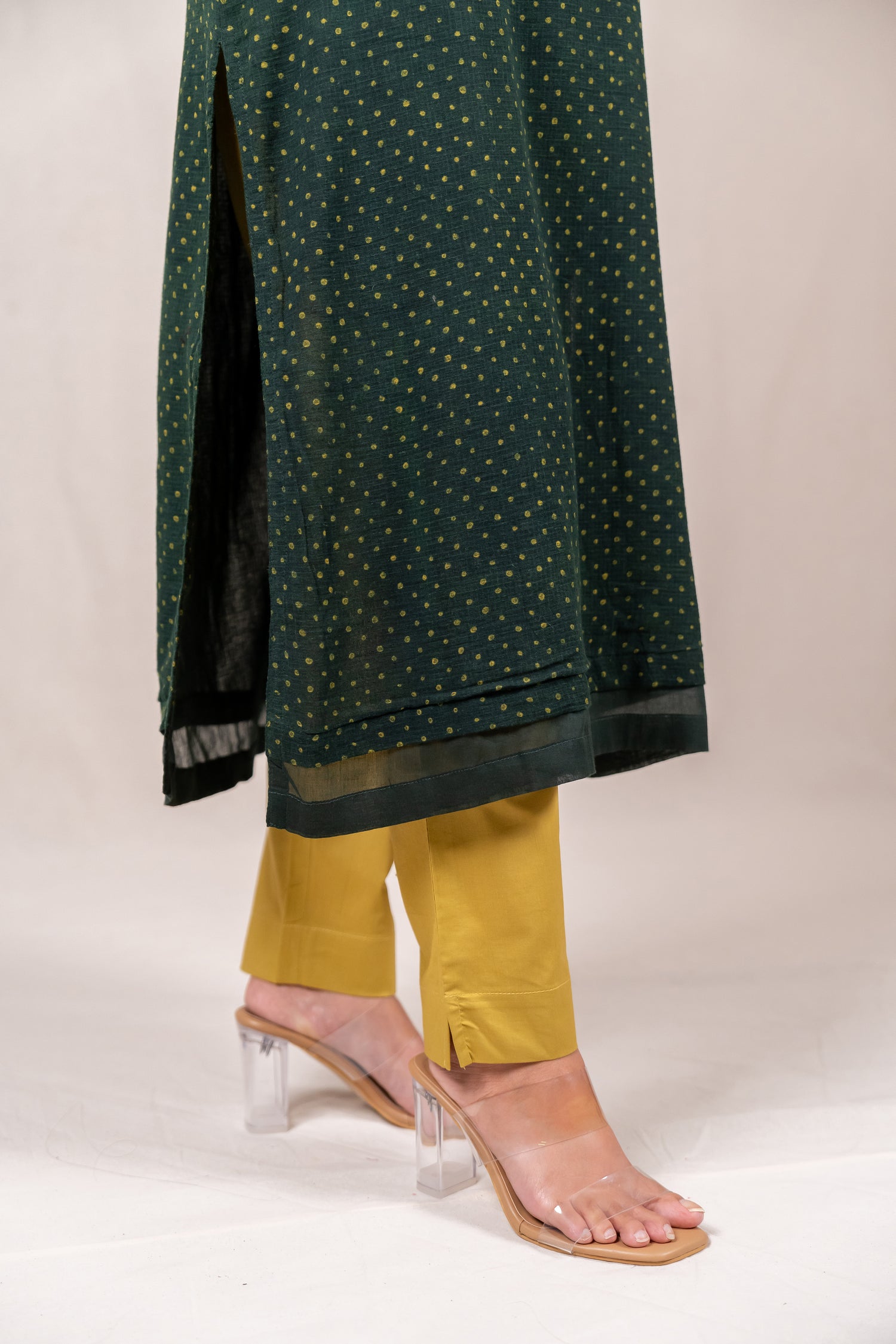 Dark Green Dabu Mul-Mul Kota Kurta – Sutra