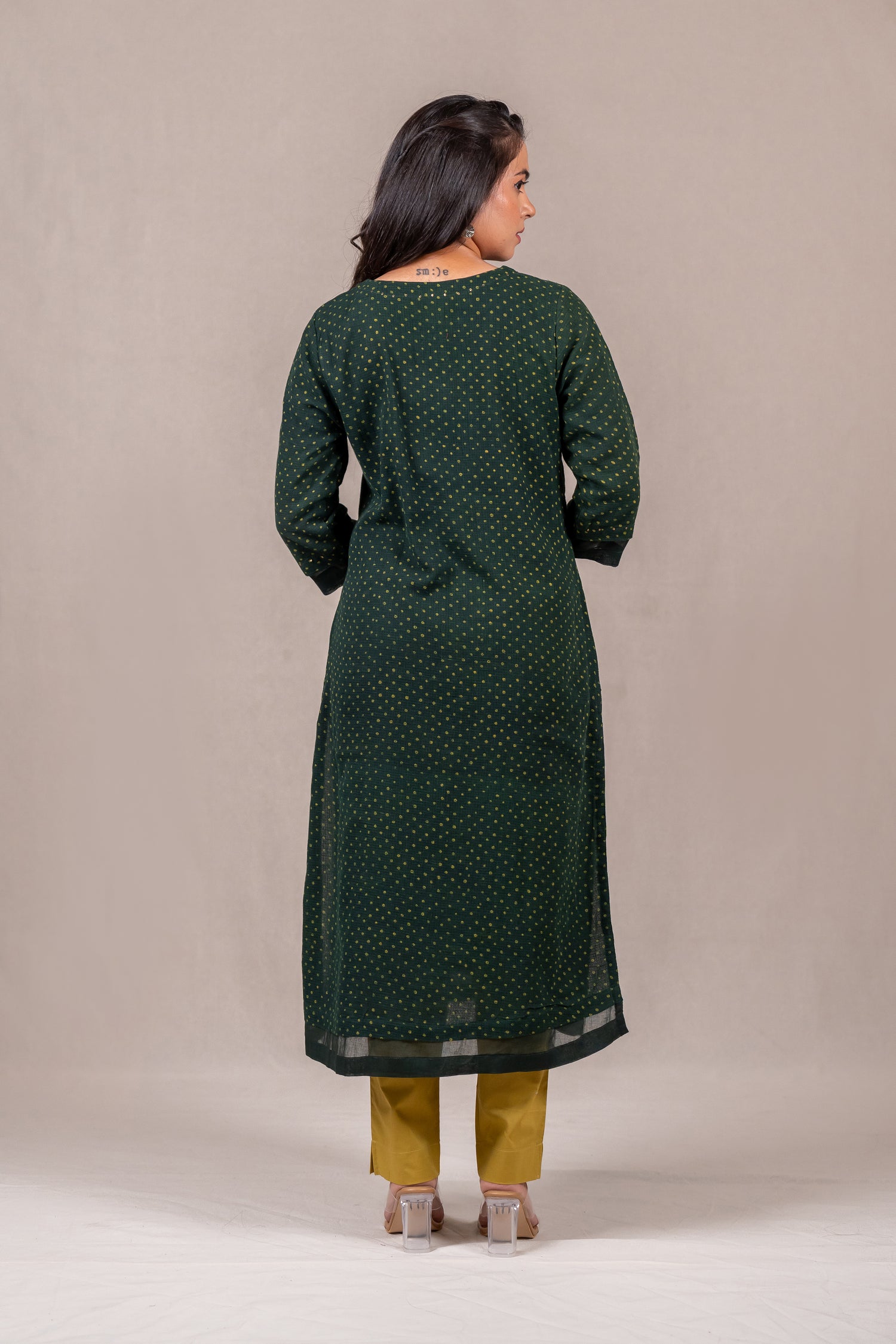Dark Green Dabu Mul-Mul Kota Kurta – Sutra