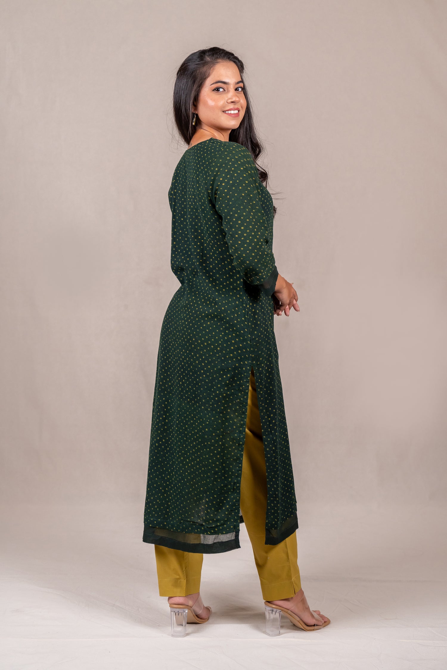 Dark Green Dabu Mul-Mul Kota Kurta – Sutra