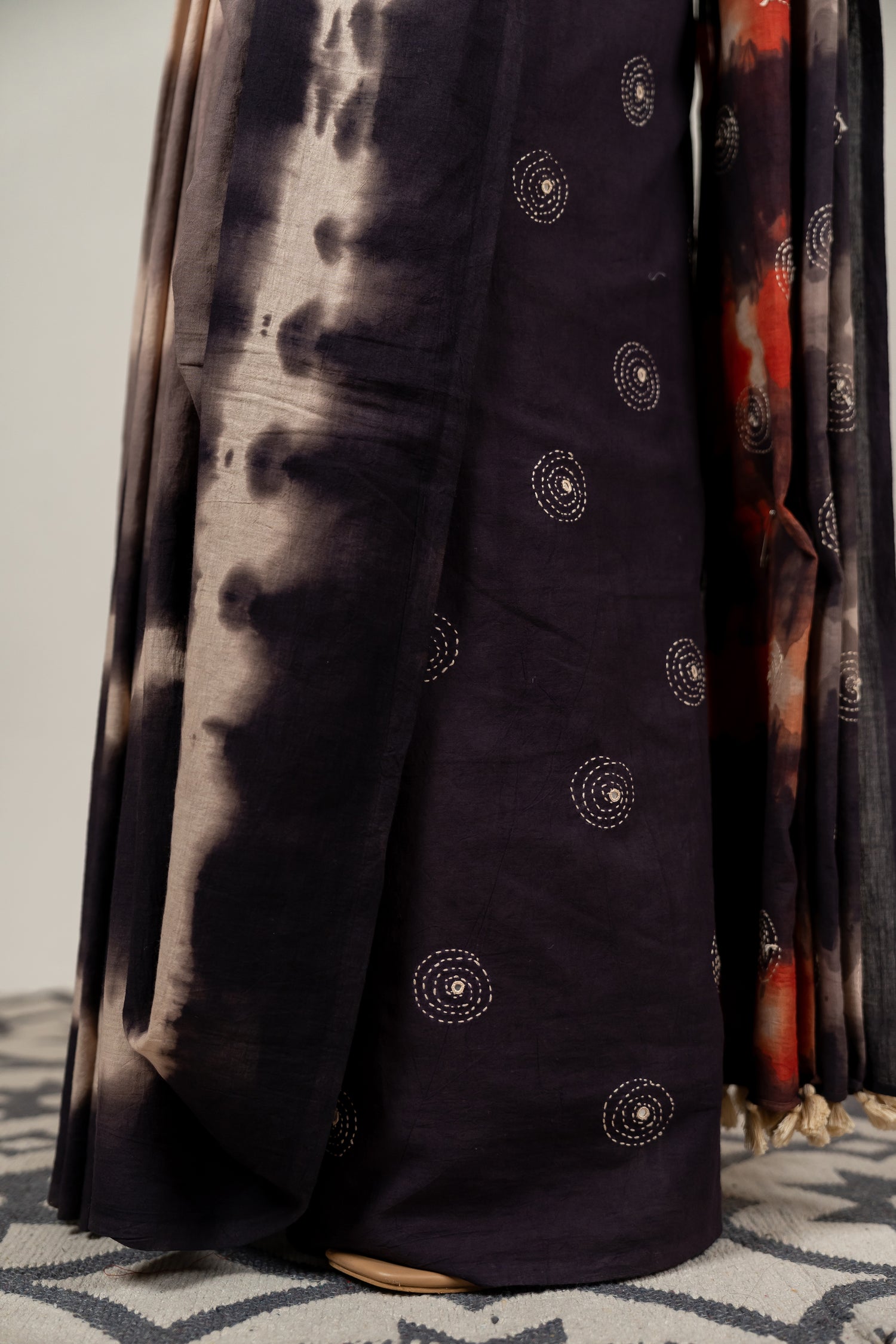 Hand-Tied Shibori Saree in Brown and Rustic Red – Sama