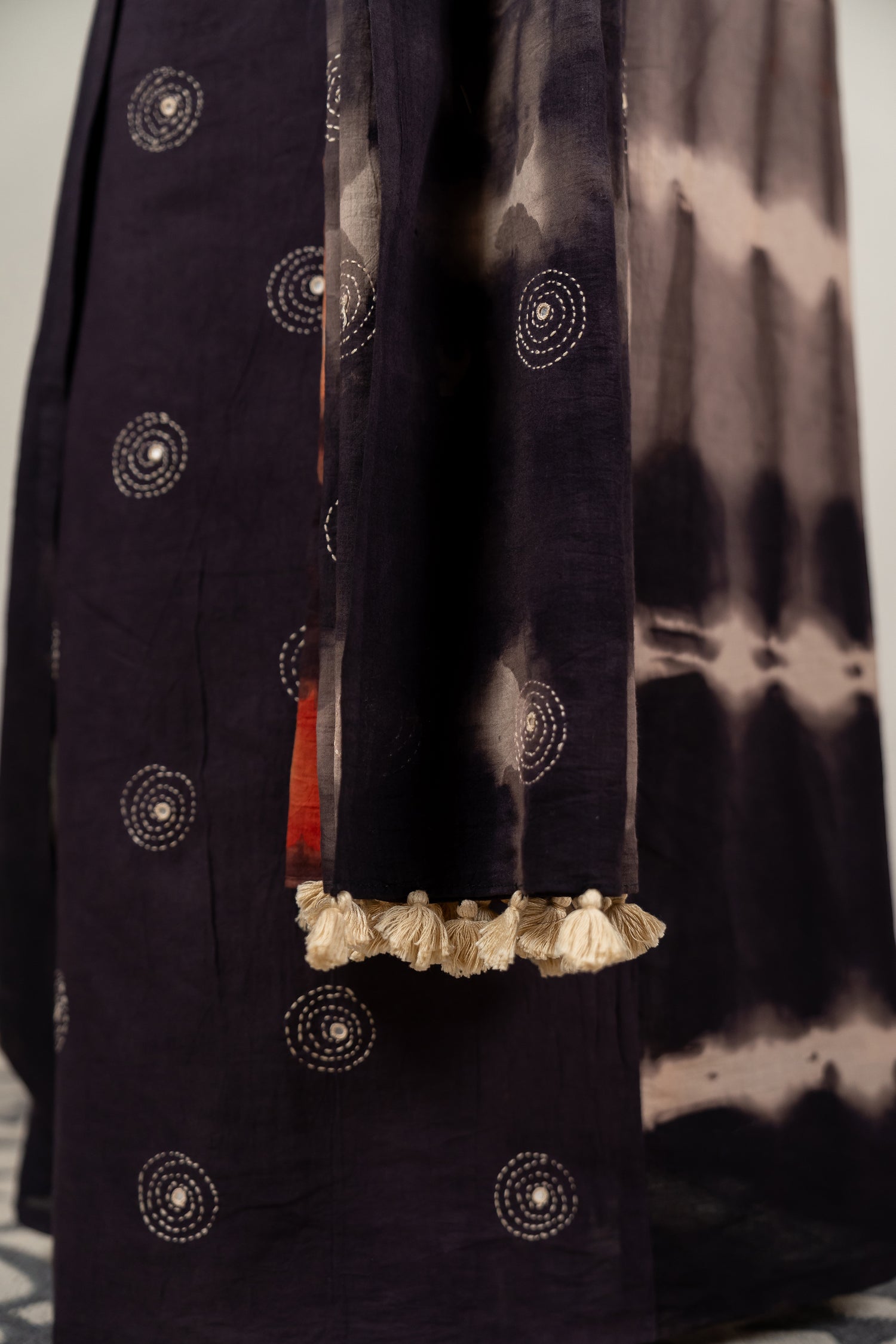 Hand-Tied Shibori Saree in Brown and Rustic Red – Sama