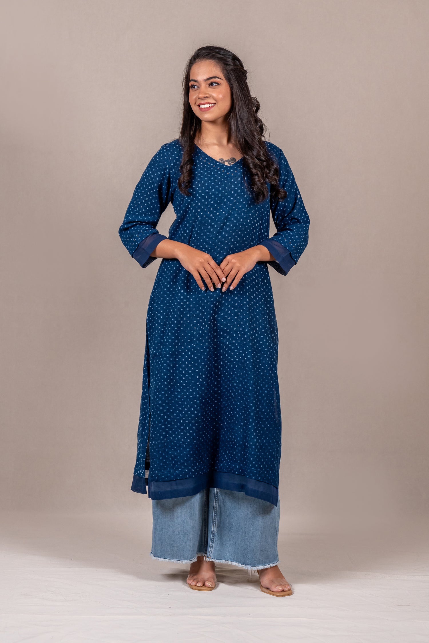 Indigo Dabu Mul-Mul Kota Kurta – Sutra