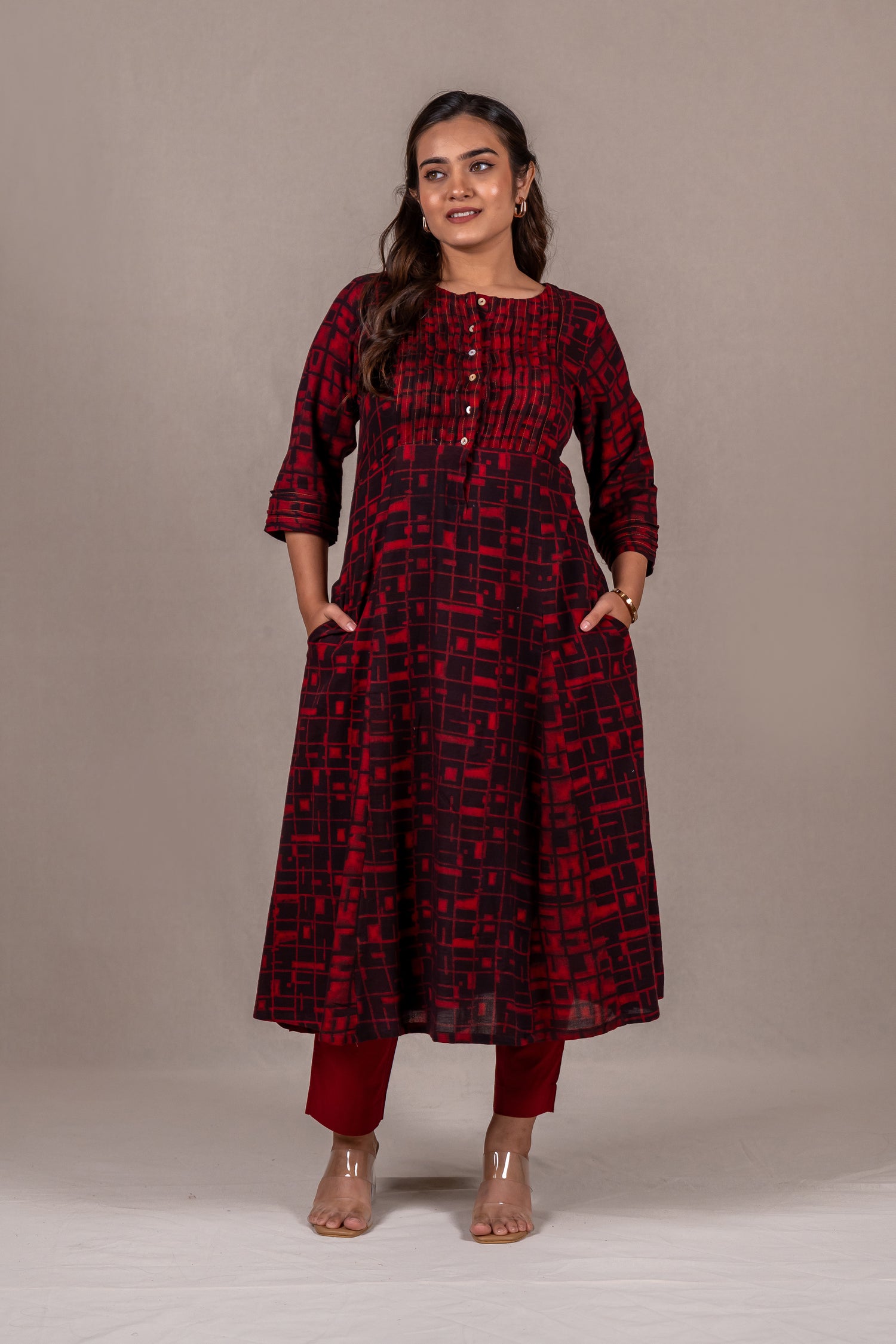 Mul-Mul Kota Kurta with Red Dabu Print – Sutra