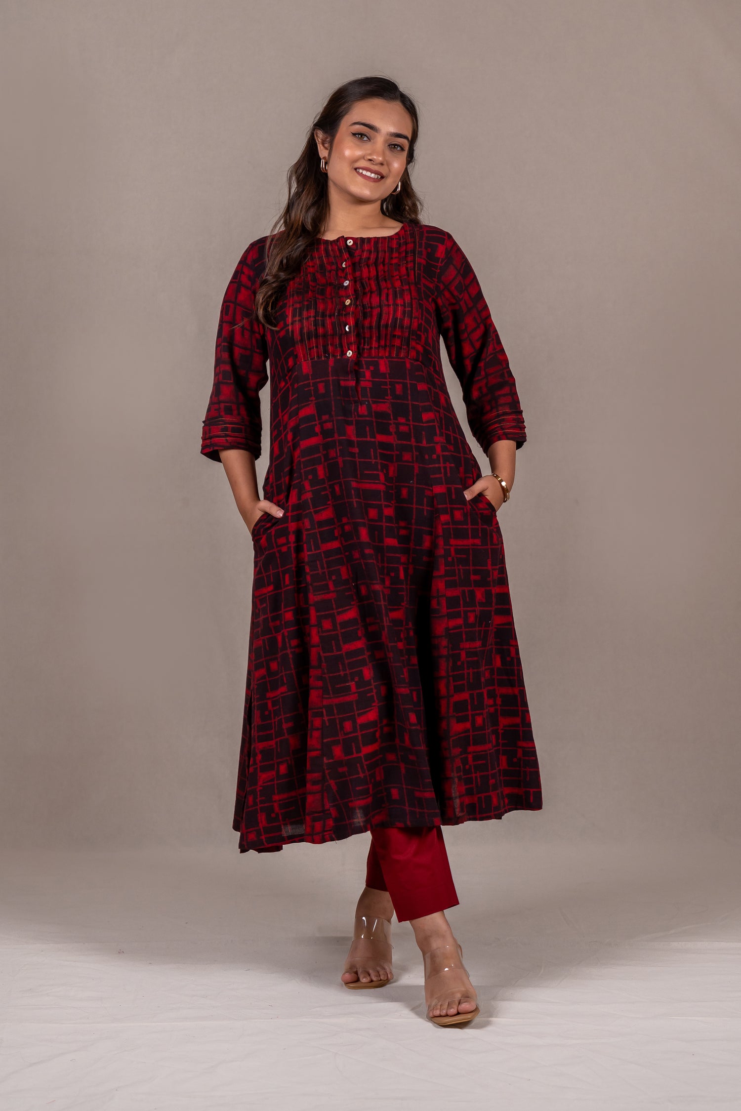 Mul-Mul Kota Kurta with Red Dabu Print – Sutra