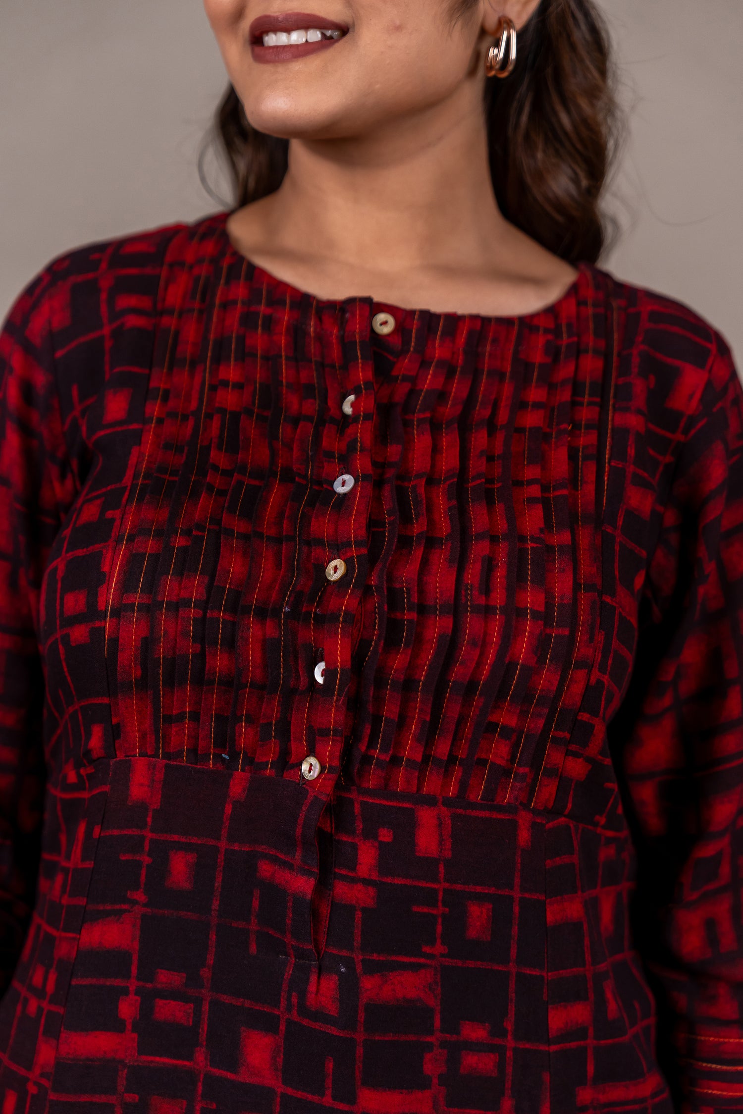 Mul-Mul Kota Kurta with Red Dabu Print – Sutra