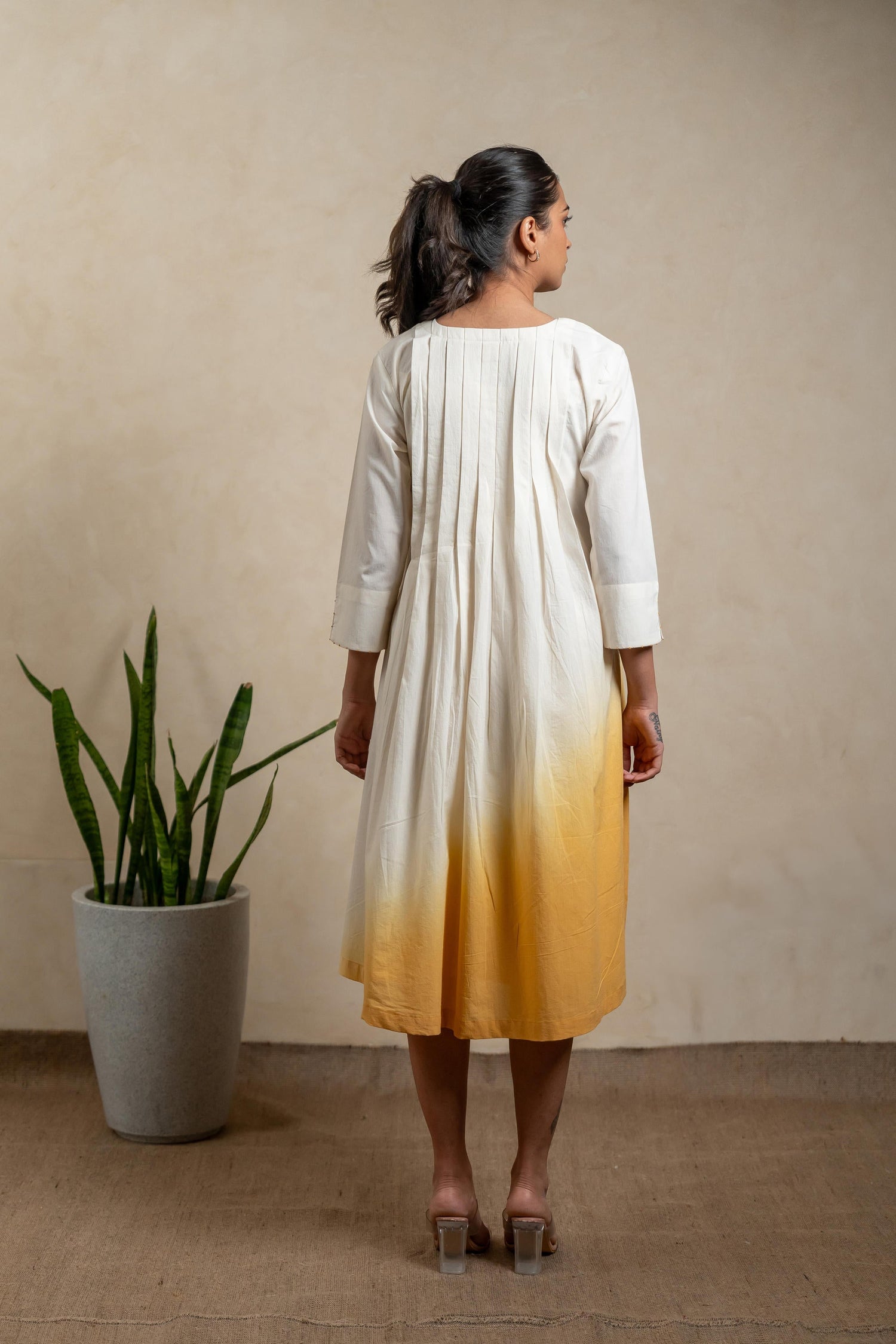 Aabha Marigold Yellow Tie-Dye Cotton Dress | Ray-ethnic