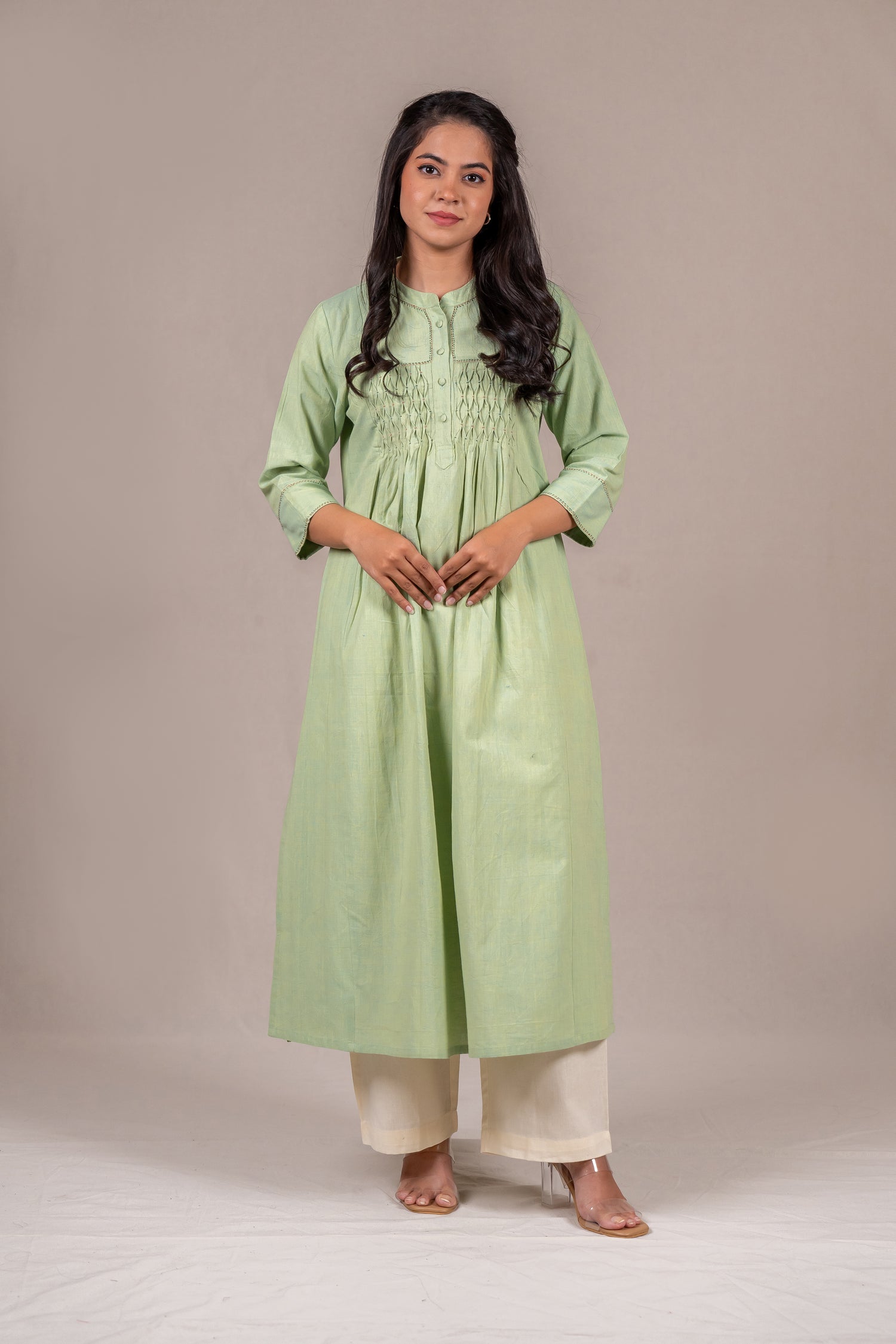 Light Green Smocked Embroidered Kurta – Sutra