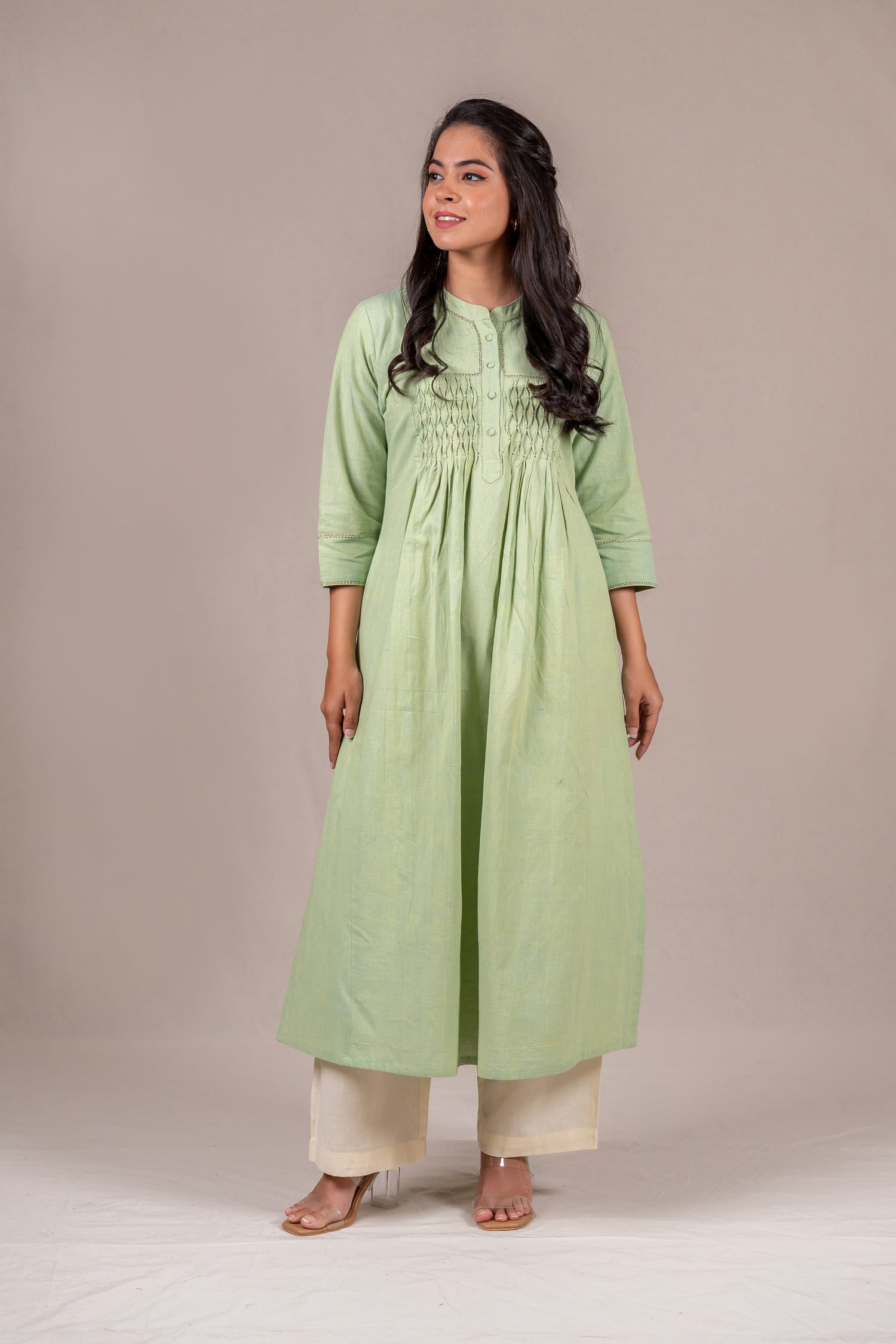 Light Green Smocked Embroidered Kurta – Sutra
