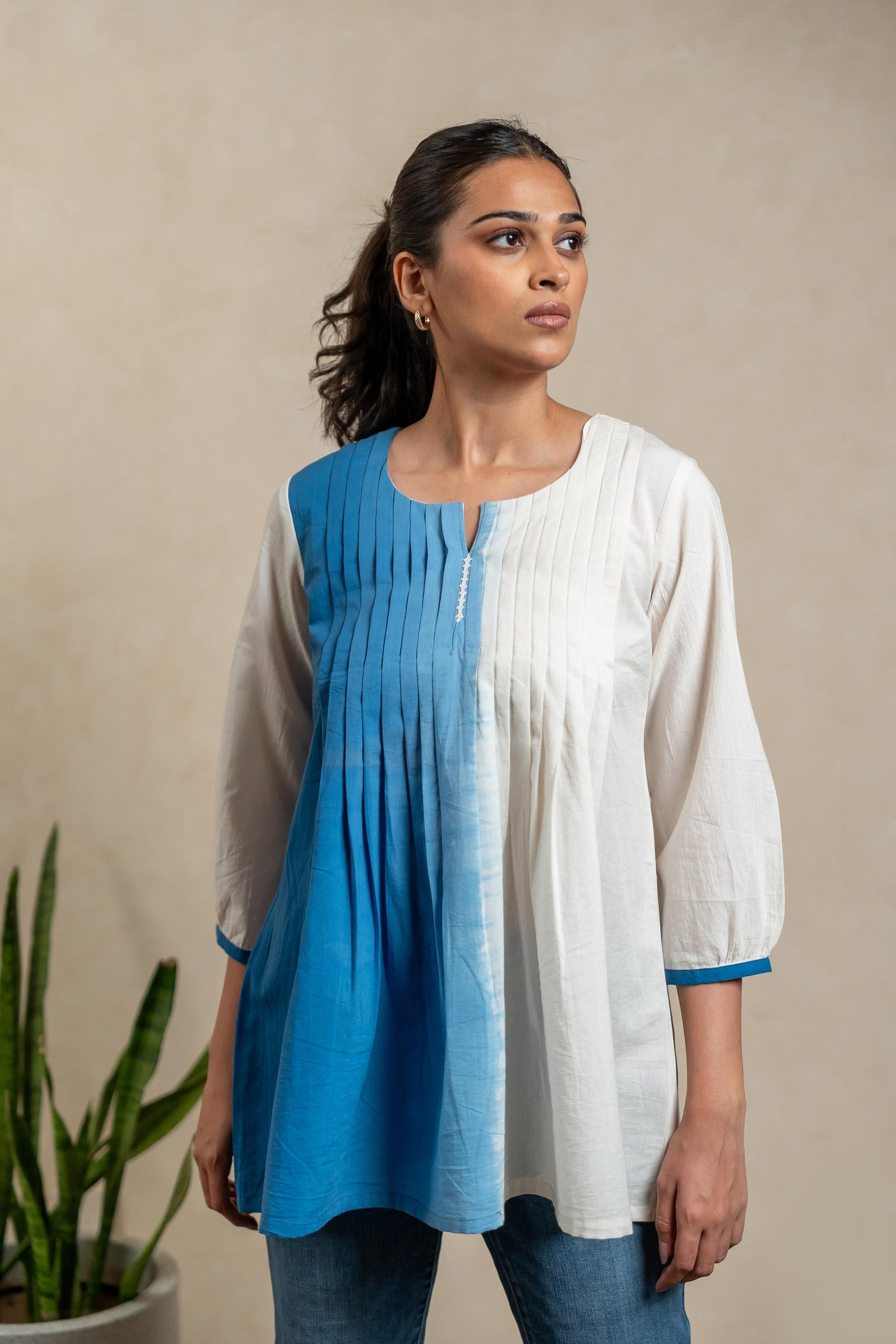 Aabha Royal Blue Tie-Dye Cotton Top | Ray-ethnic