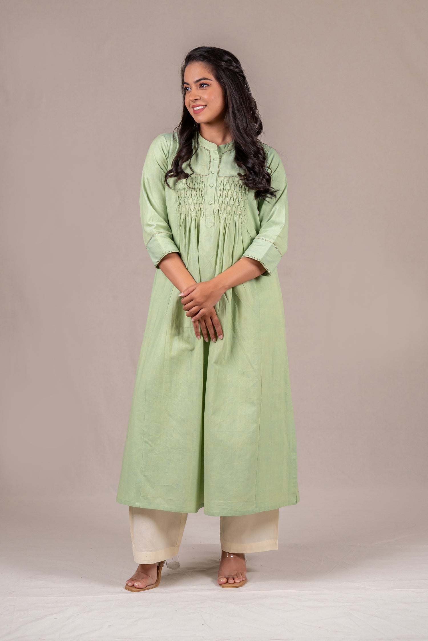 Light Green Smocked Embroidered Kurta – Sutra