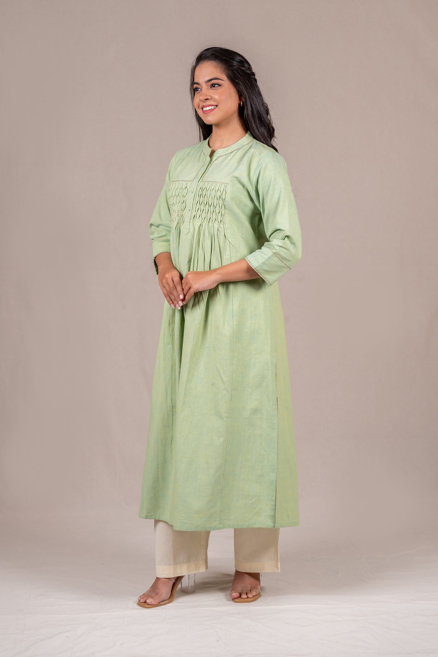 Light Green Smocked Embroidered Kurta – Sutra
