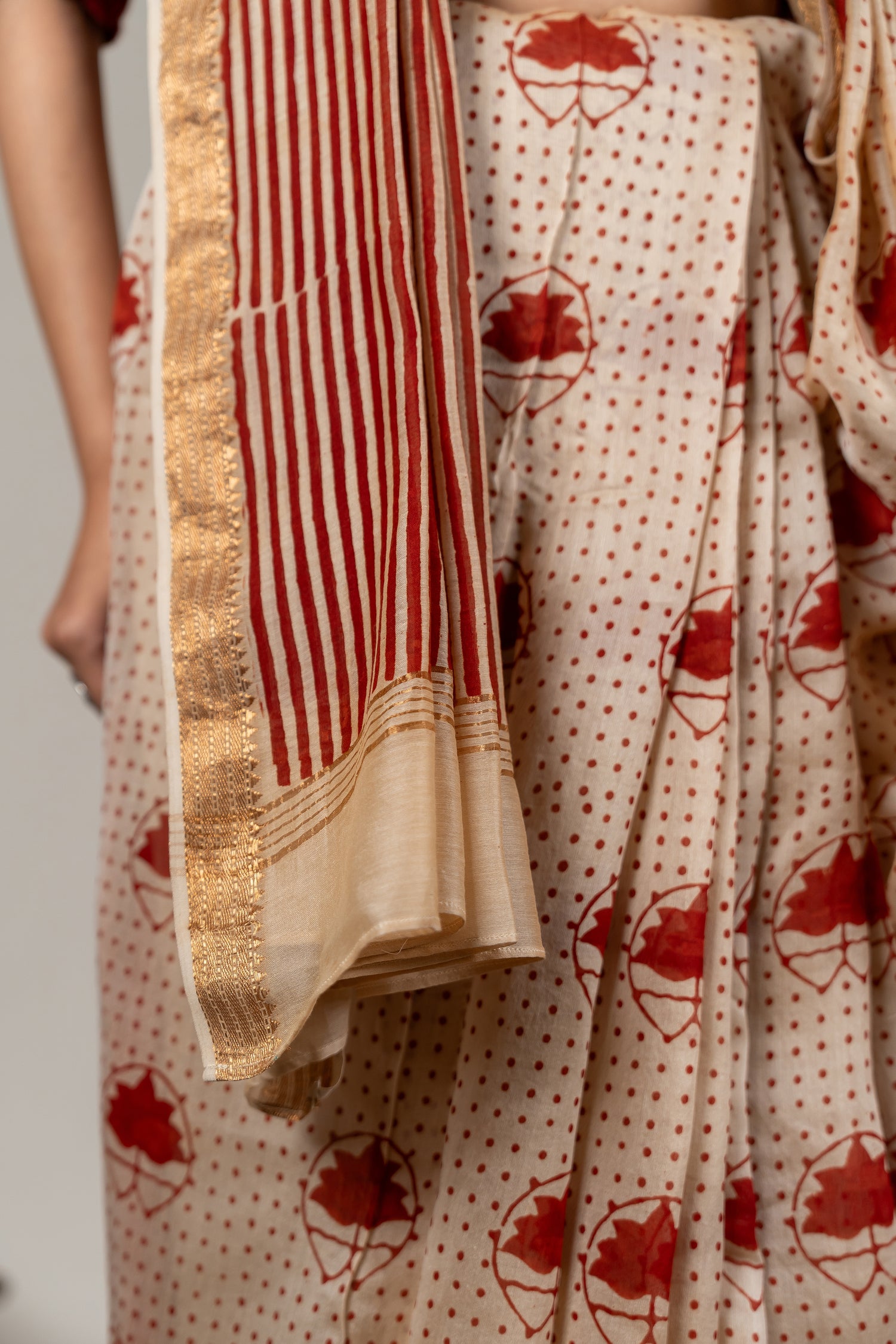 Brick Rust Chanderi Dabu Hand Block Printed Saree – Sama