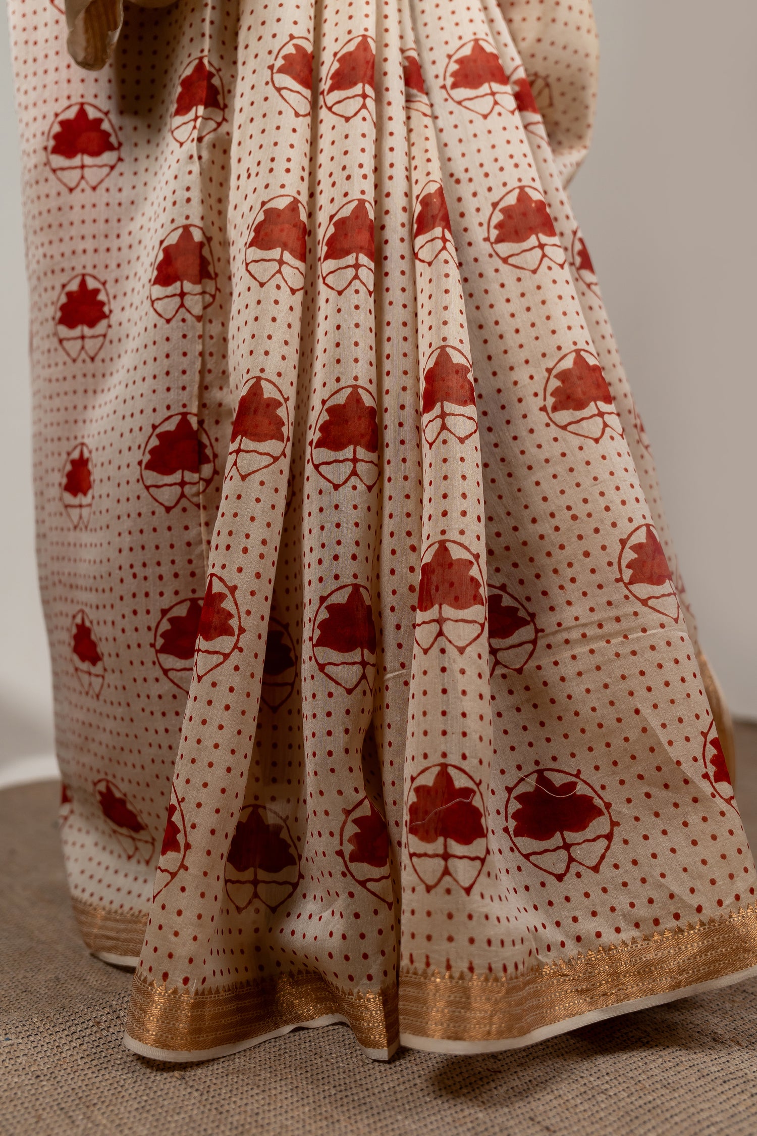 Brick Rust Chanderi Dabu Hand Block Printed Saree – Sama