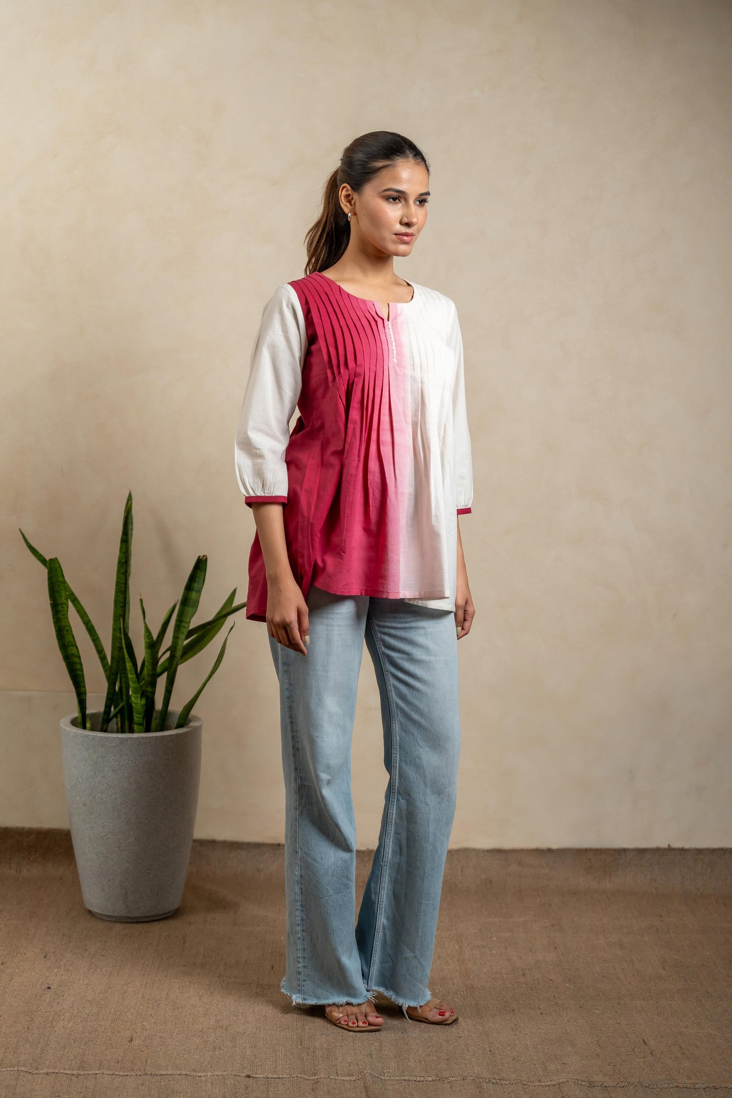Aabha Dark Pink Tie-Dye Cotton Top | Ray-ethnic