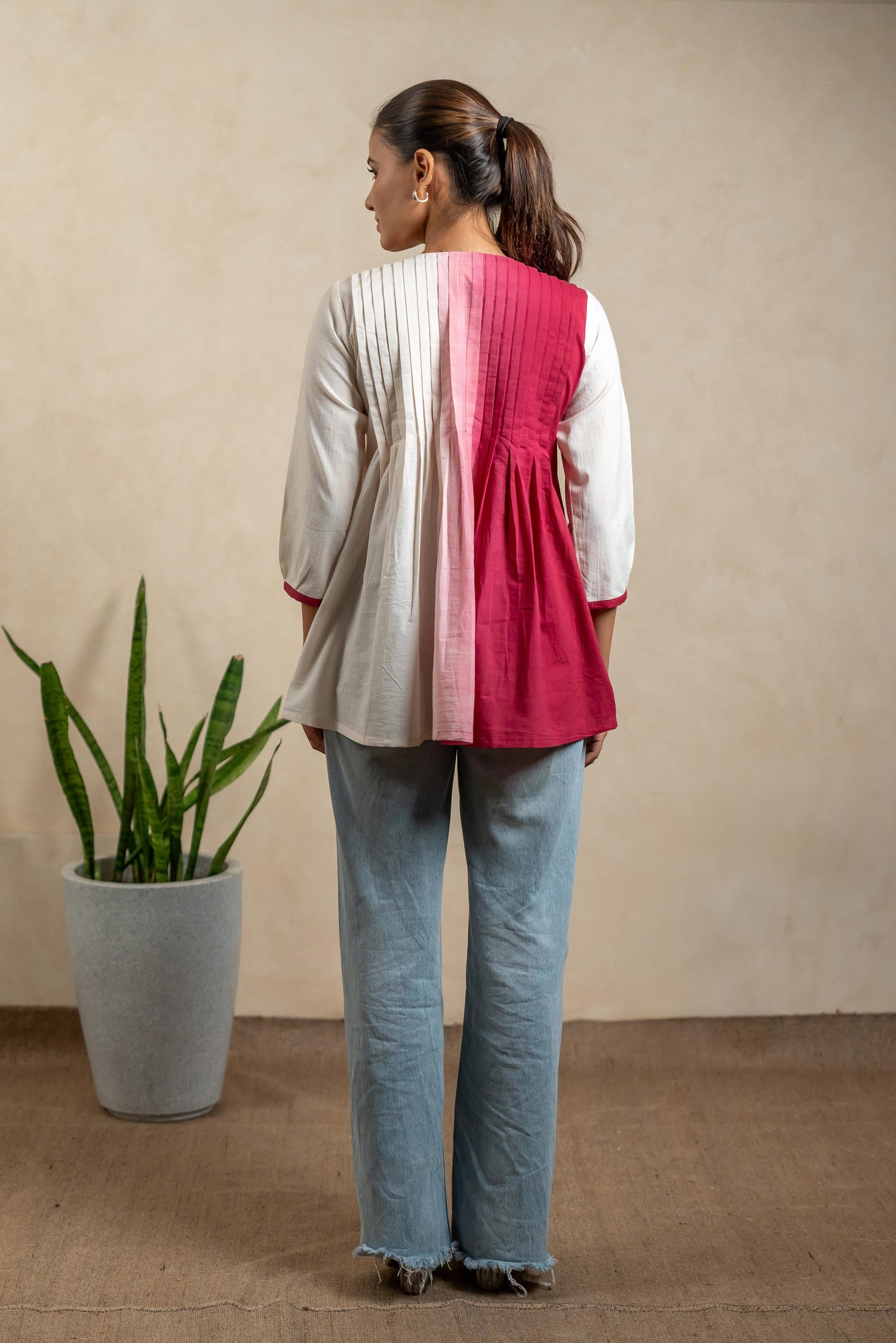 Aabha Dark Pink Tie-Dye Cotton Top | Ray-ethnic