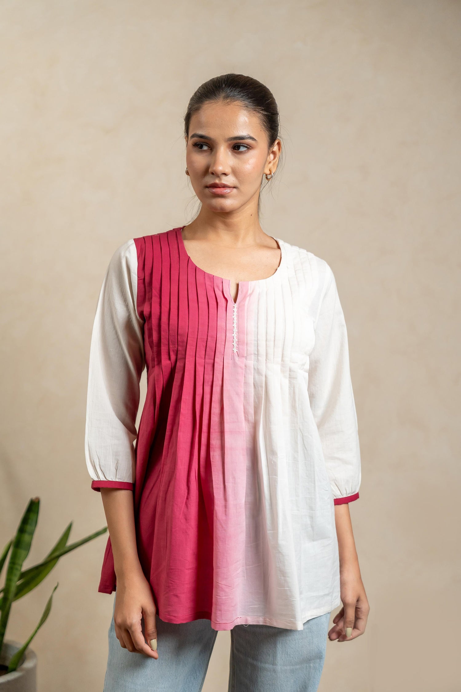 Aabha Dark Pink Tie-Dye Cotton Top | Ray-ethnic