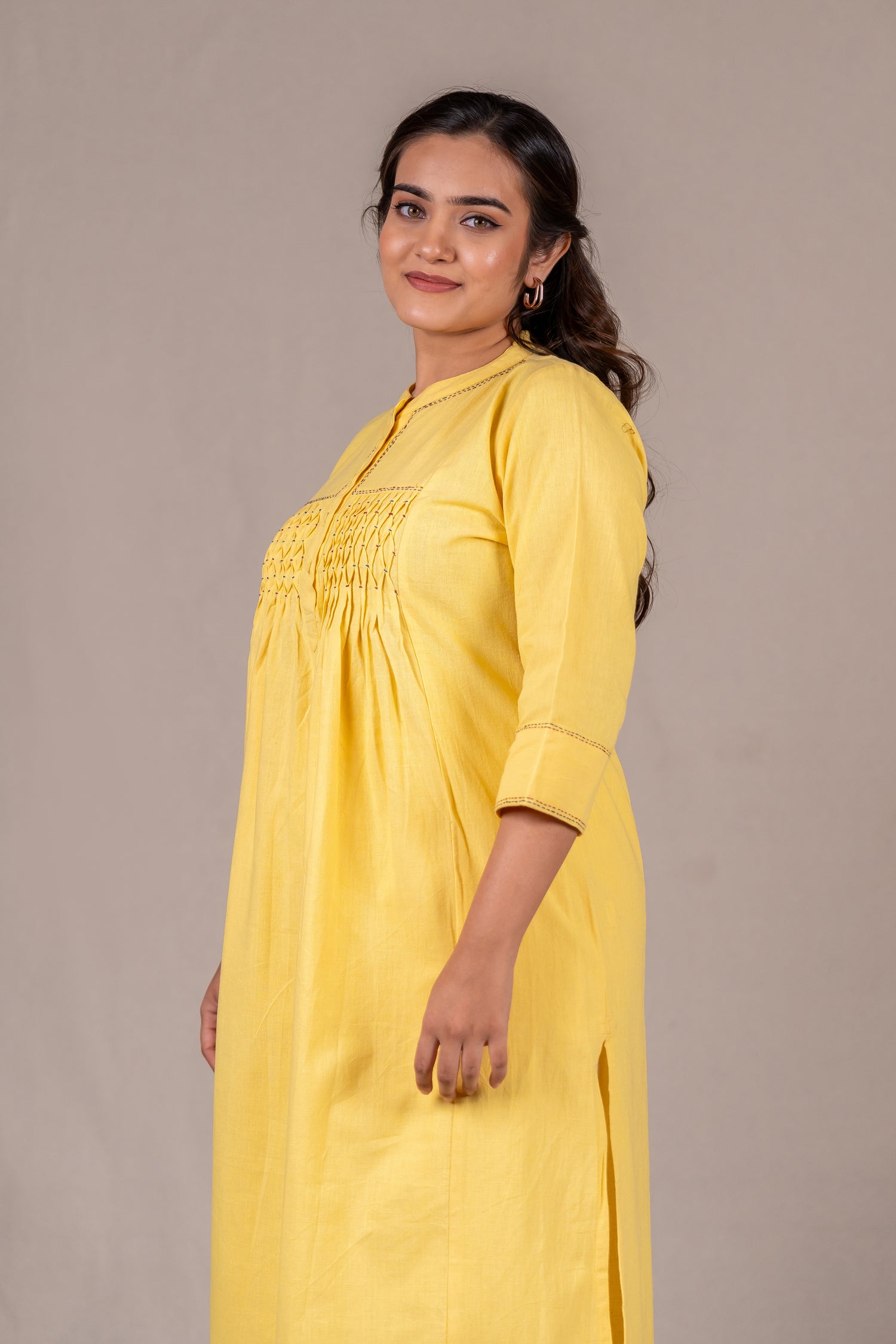 Light Yellow Smocked Hand-Embroidered Kurta – Sutra