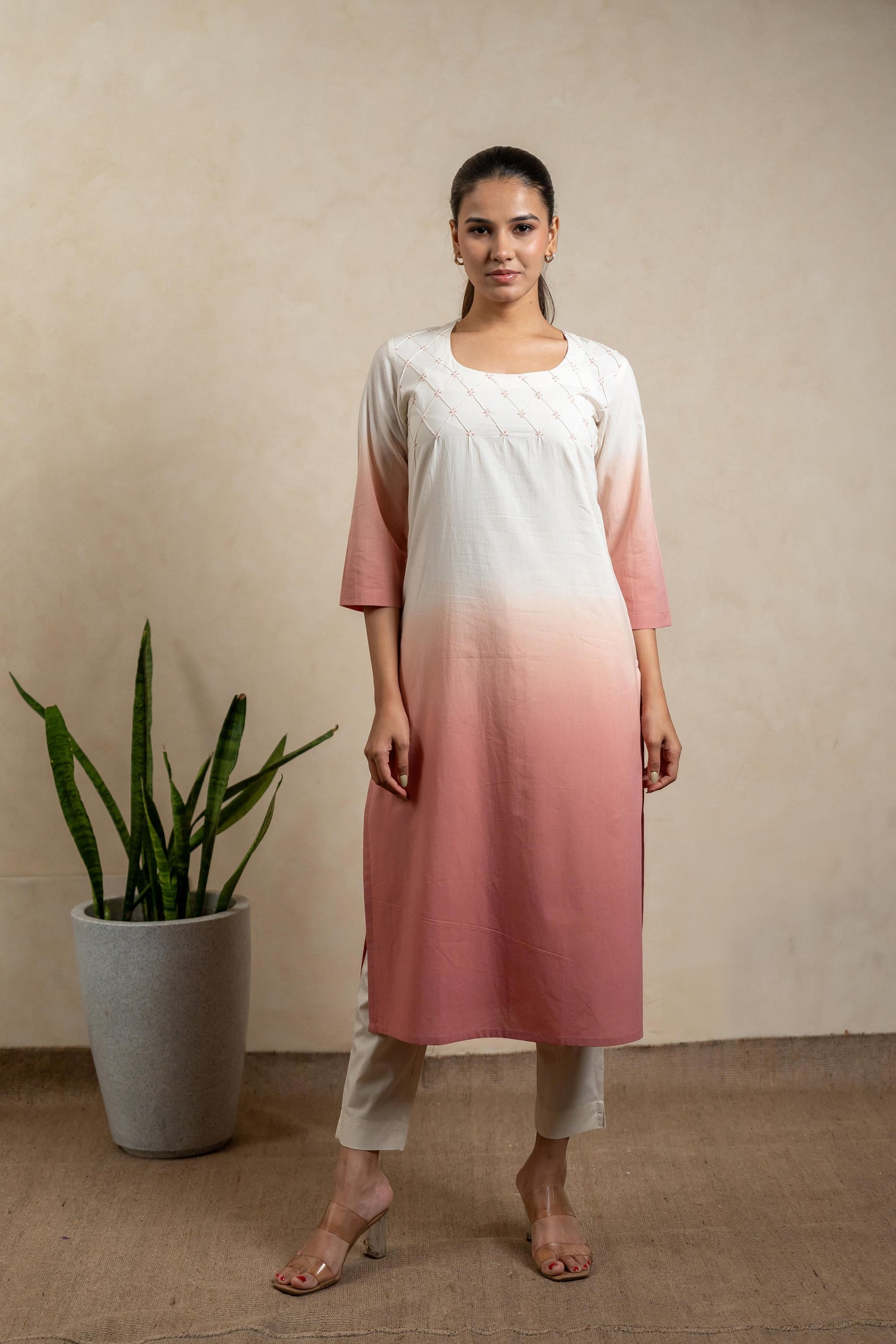 Aabha Dusty Pink Tie-Dye Cotton Kurta | Ray-ethnic