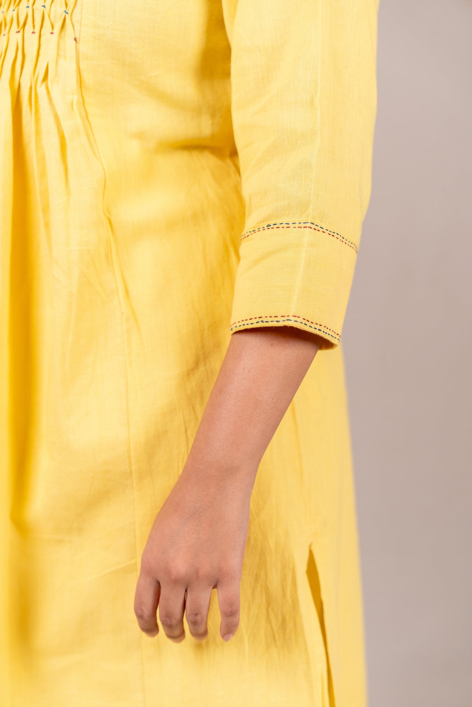 Light Yellow Smocked Hand-Embroidered Kurta – Sutra