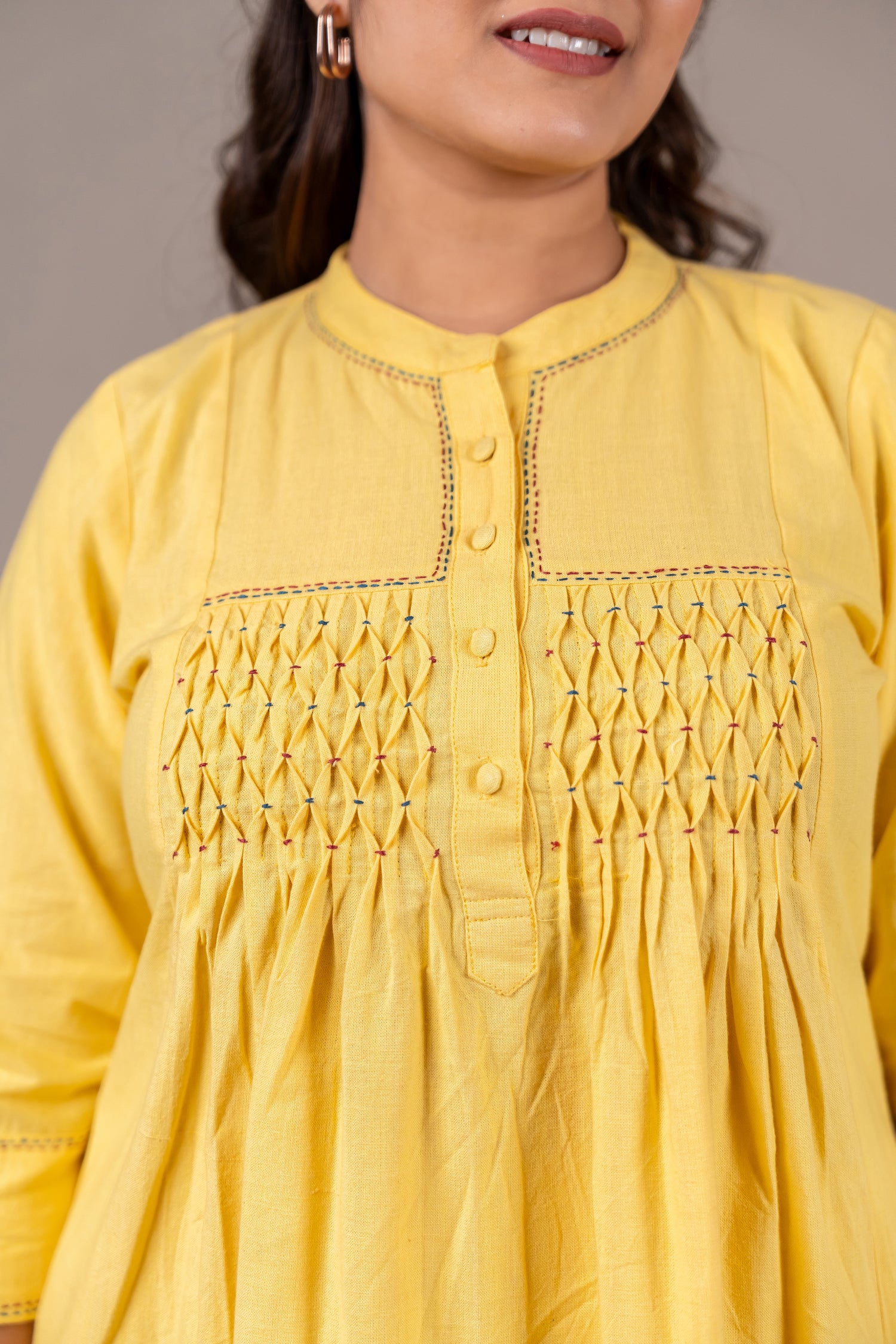 Light Yellow Smocked Hand-Embroidered Kurta – Sutra