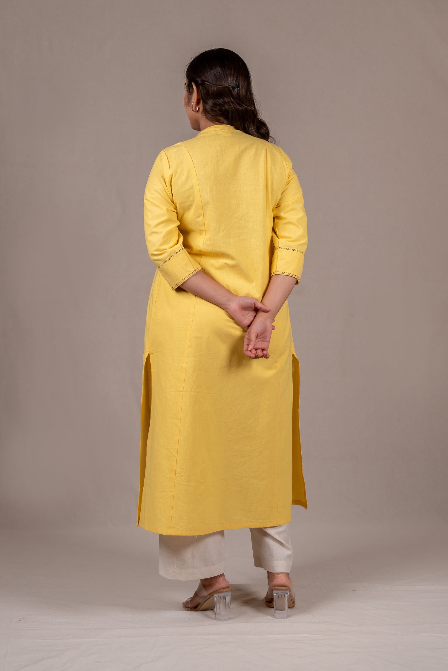 Light Yellow Smocked Hand-Embroidered Kurta – Sutra