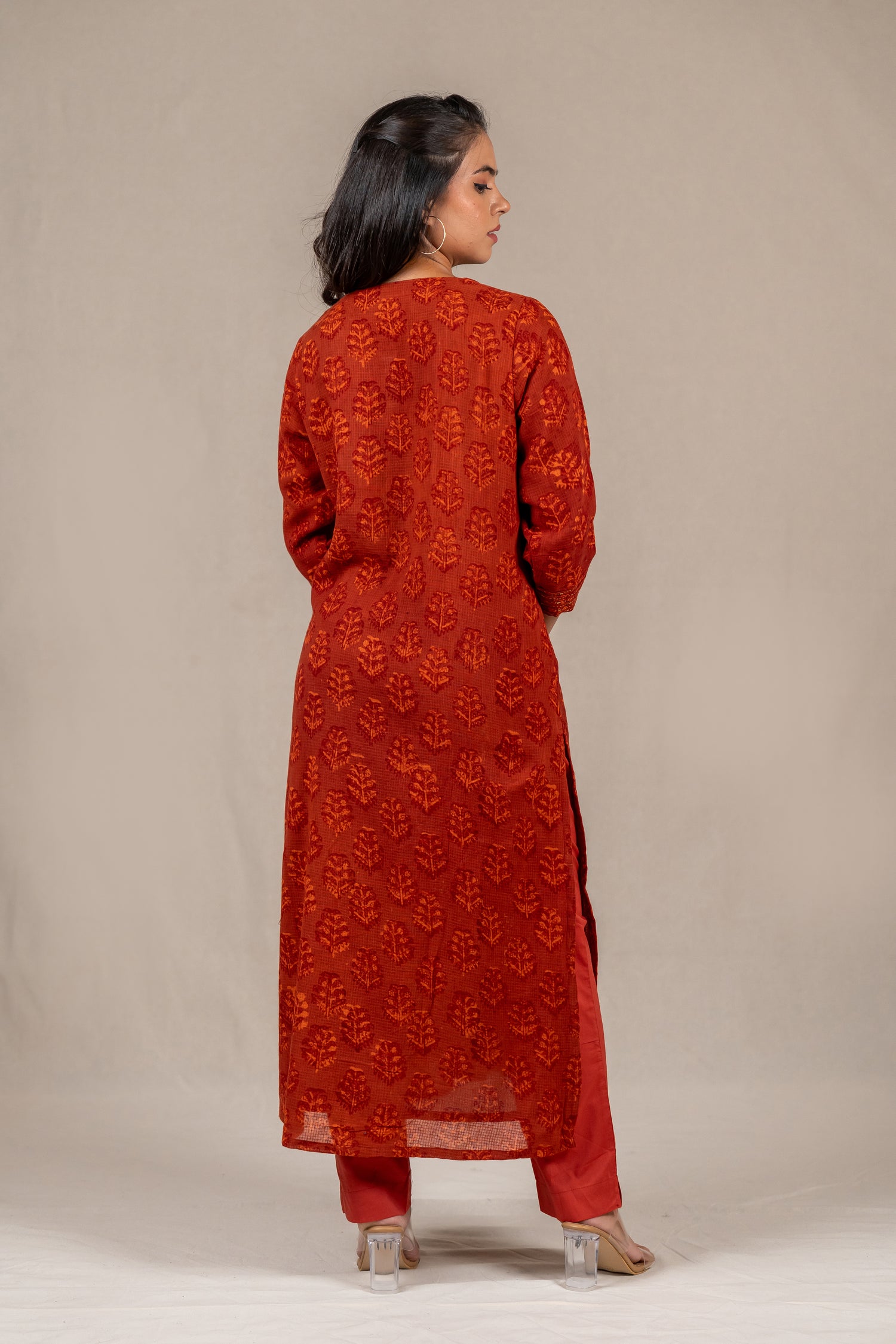 Brick Rust Dabu Mul-Mul Kota Kurta – Sutra