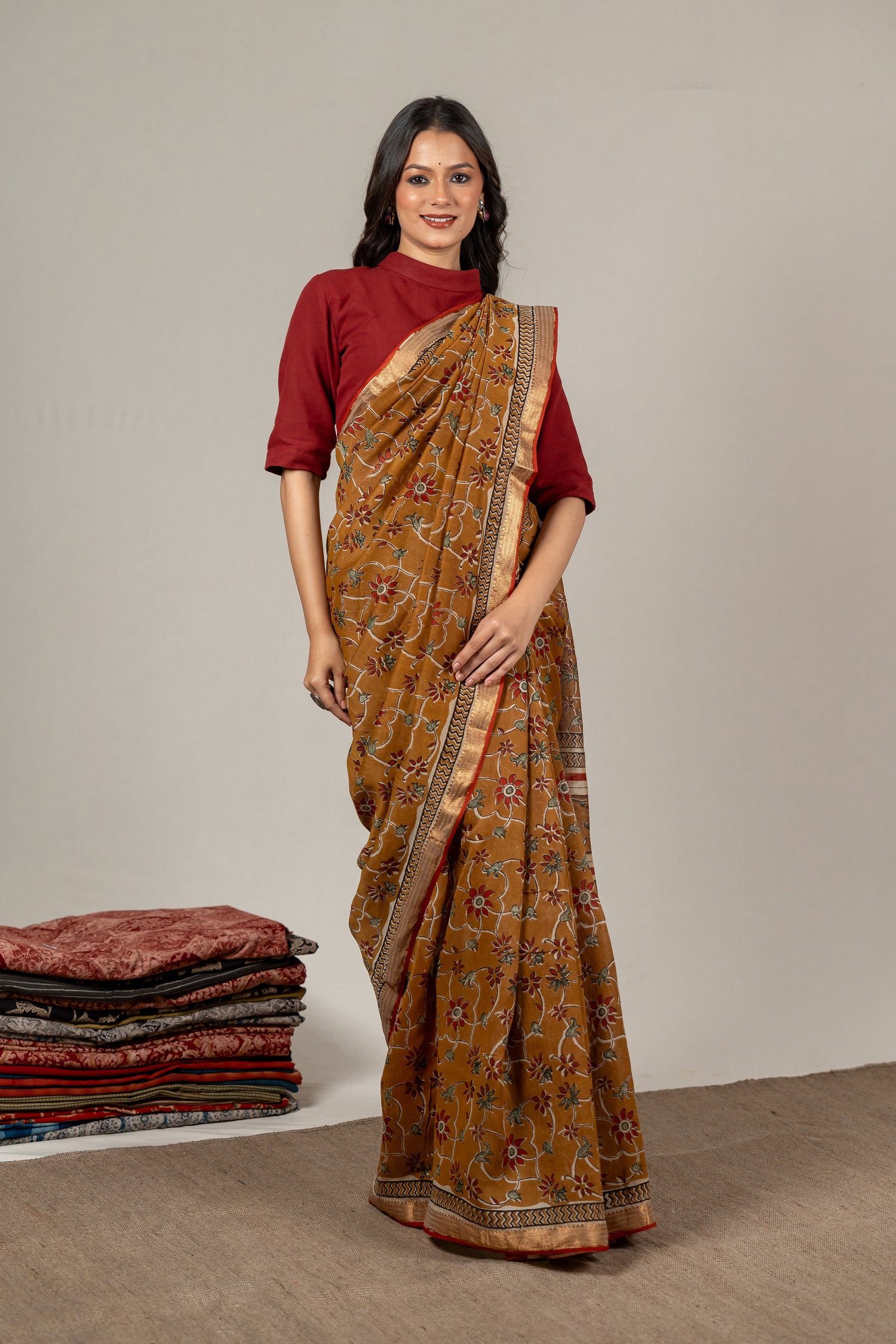 Madder Yellow Chanderi Dabu Hand Block Printed Saree – Sama