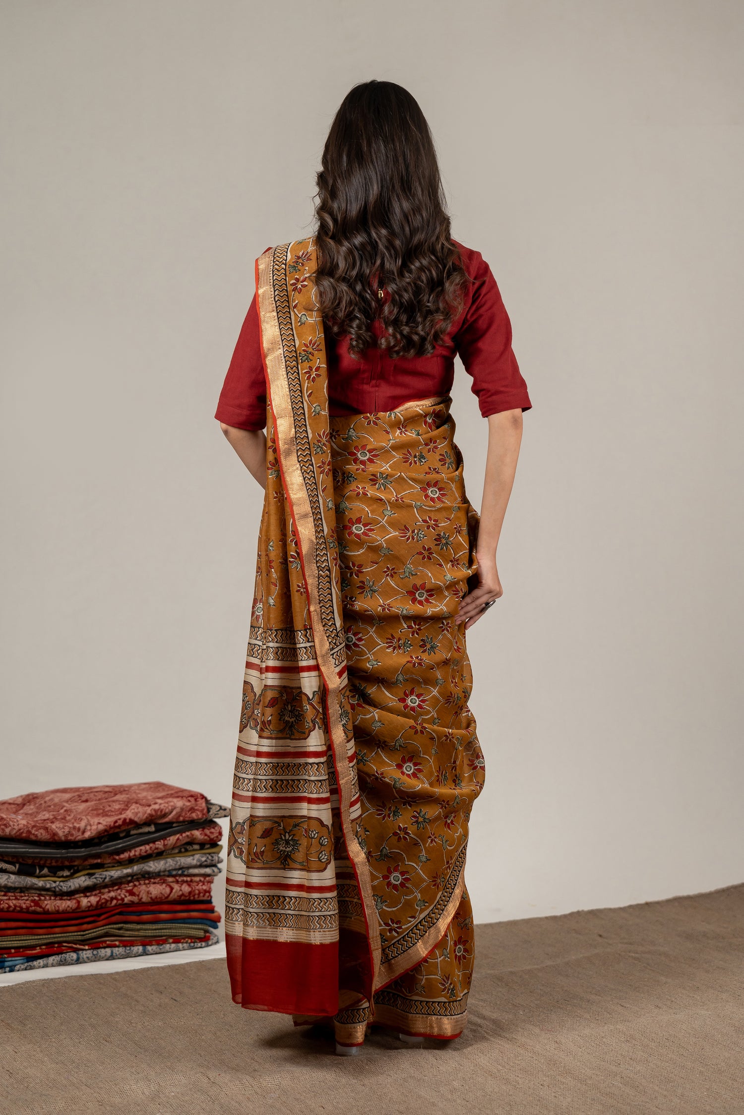 Madder Yellow Chanderi Dabu Hand Block Printed Saree – Sama