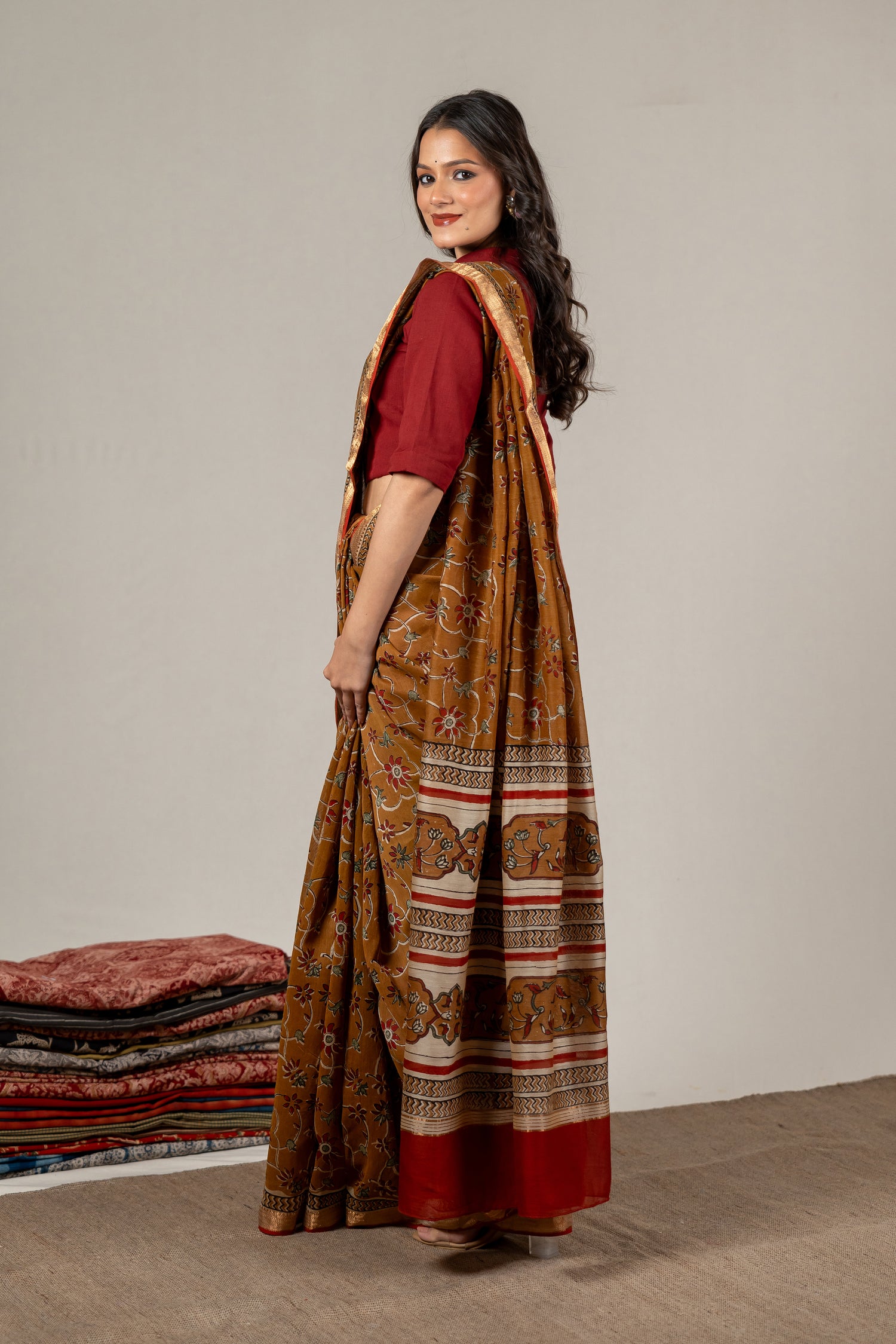Madder Yellow Chanderi Dabu Hand Block Printed Saree – Sama