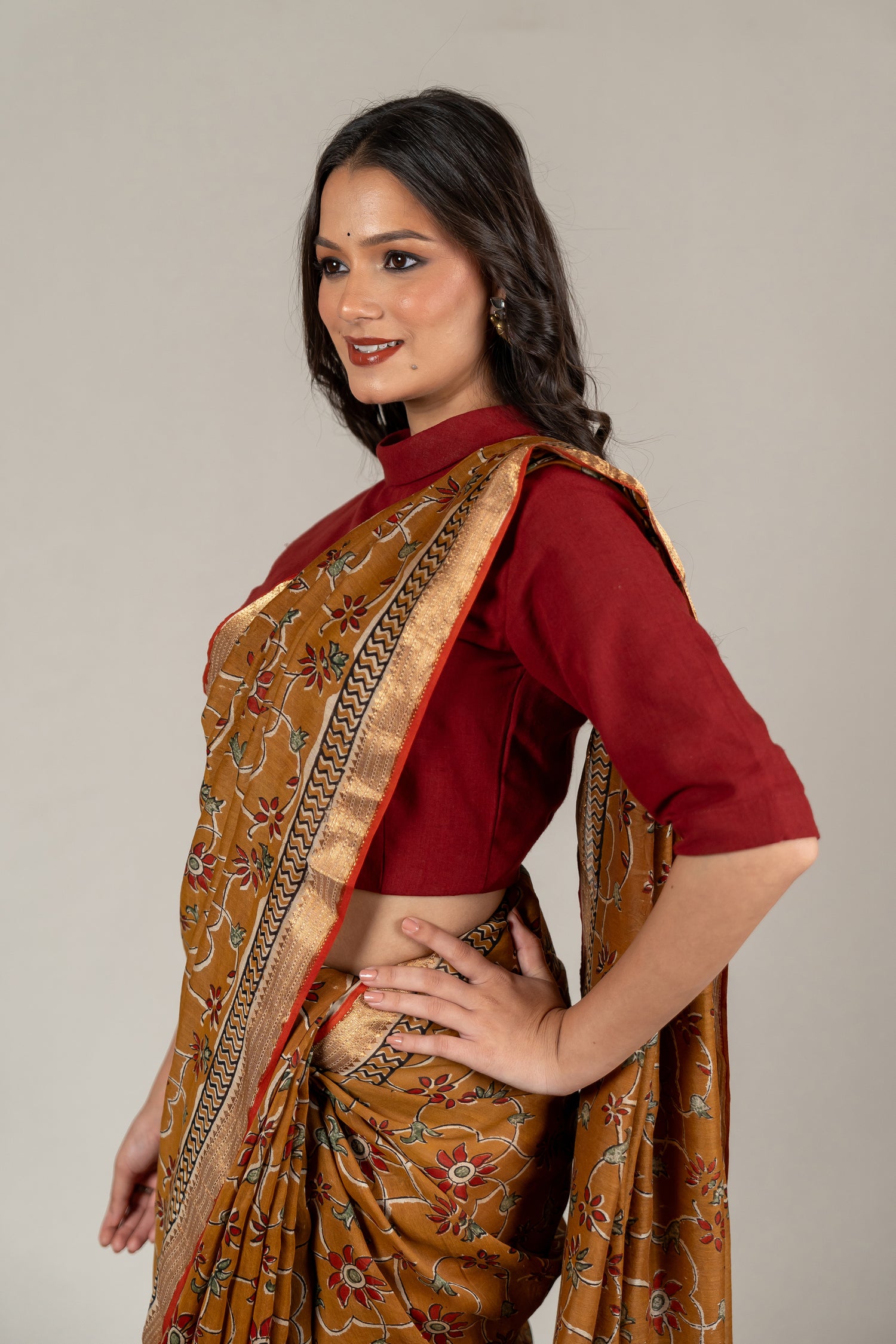 Madder Yellow Chanderi Dabu Hand Block Printed Saree – Sama