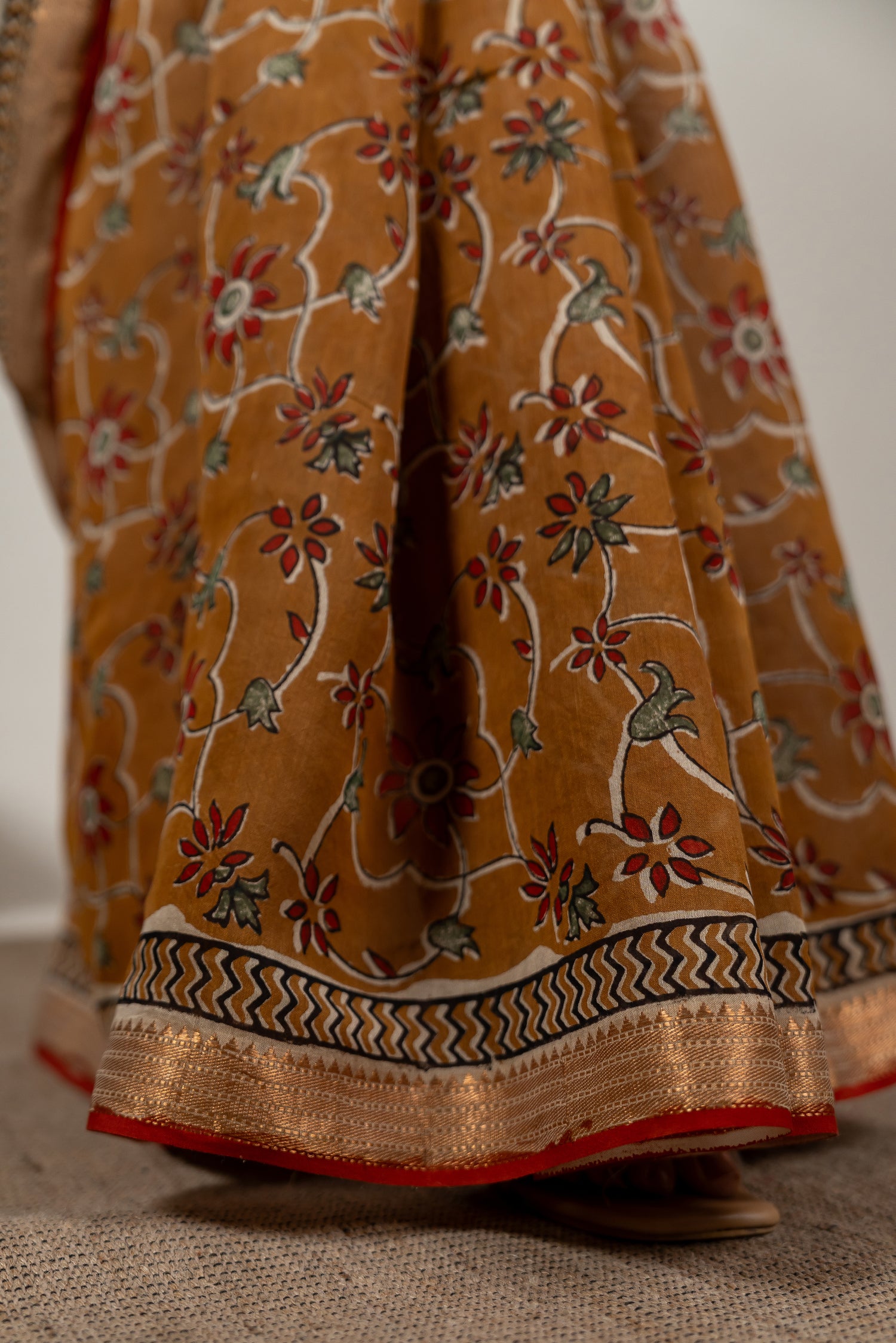 Madder Yellow Chanderi Dabu Hand Block Printed Saree – Sama