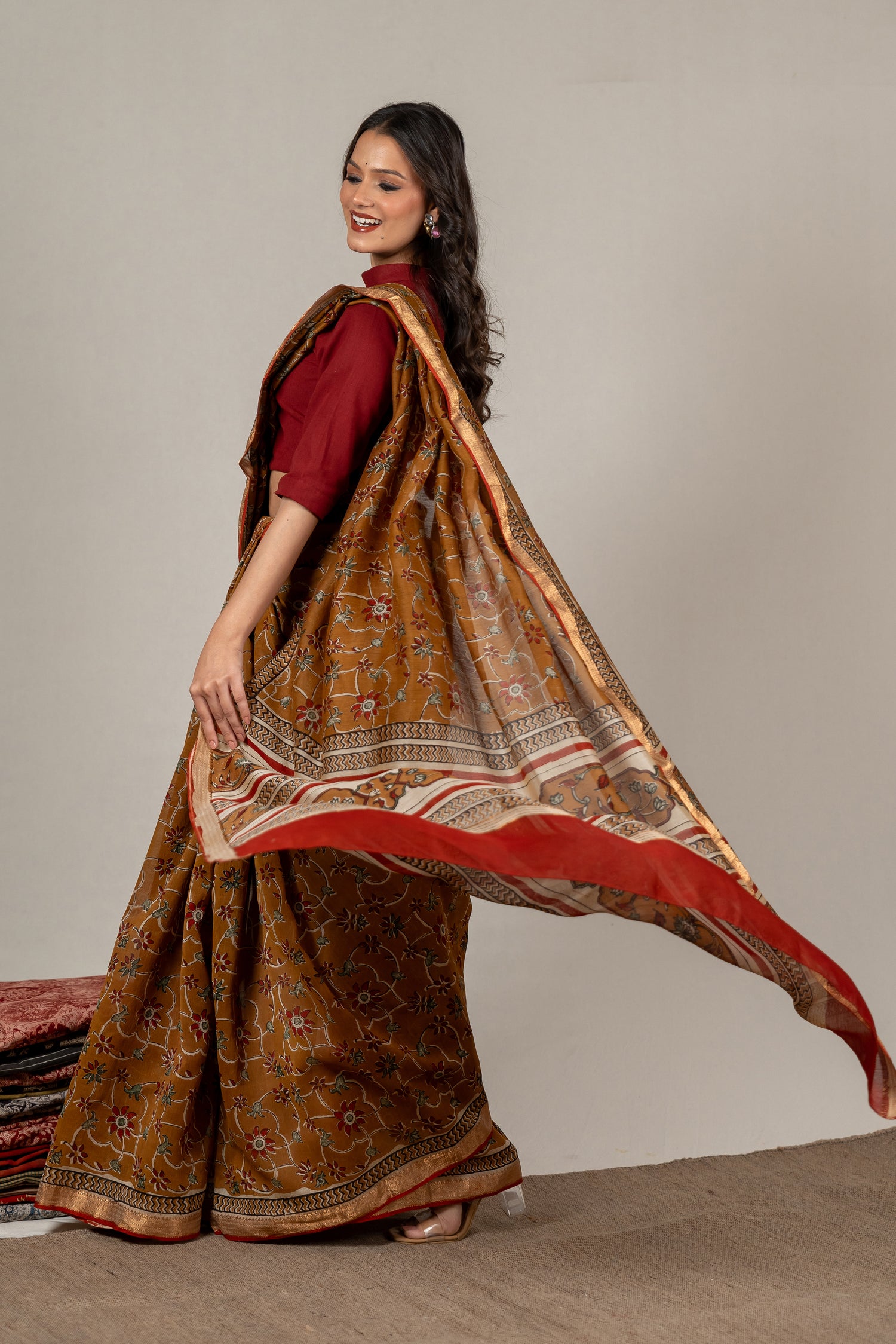 Madder Yellow Chanderi Dabu Hand Block Printed Saree – Sama