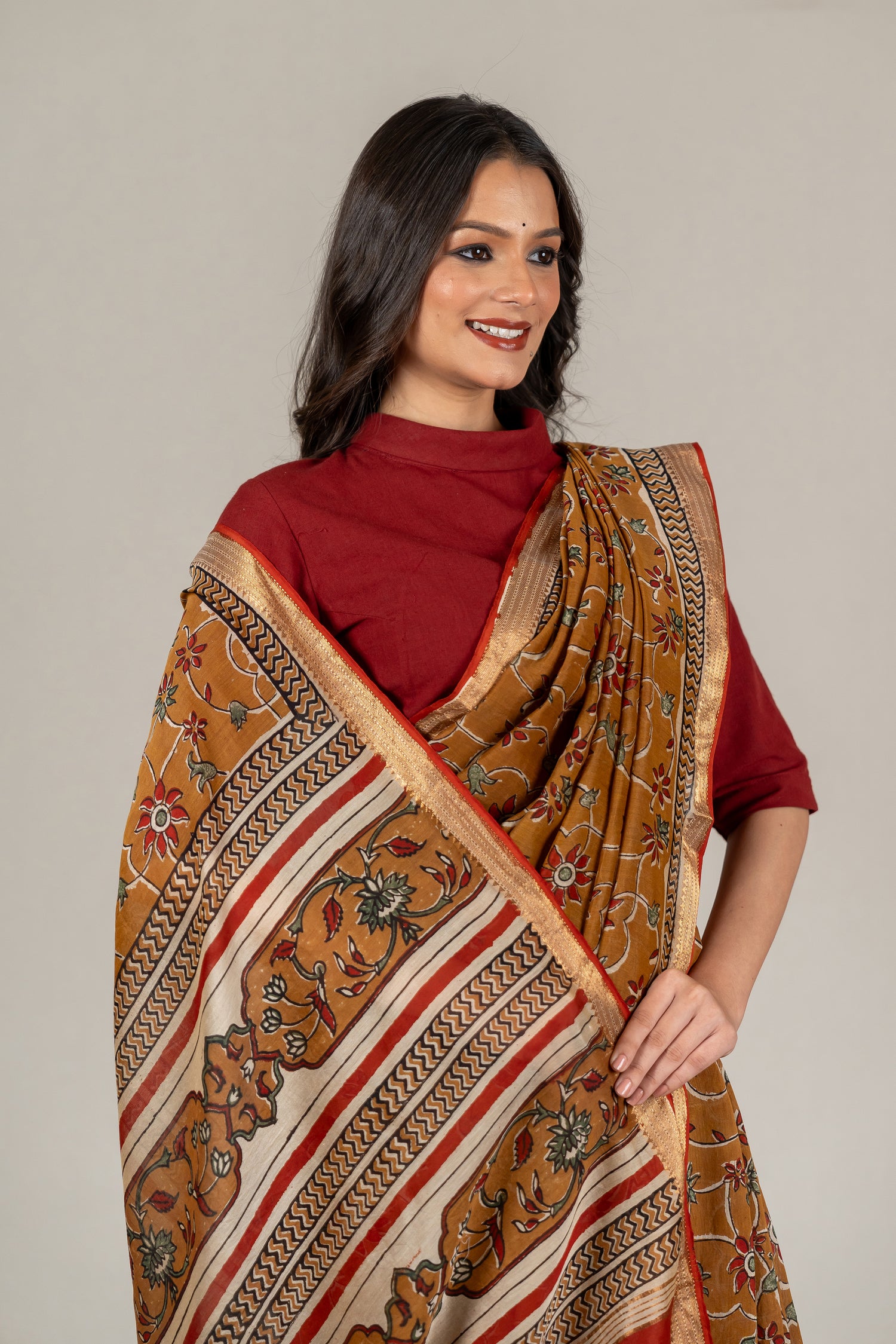 Madder Yellow Chanderi Dabu Hand Block Printed Saree – Sama