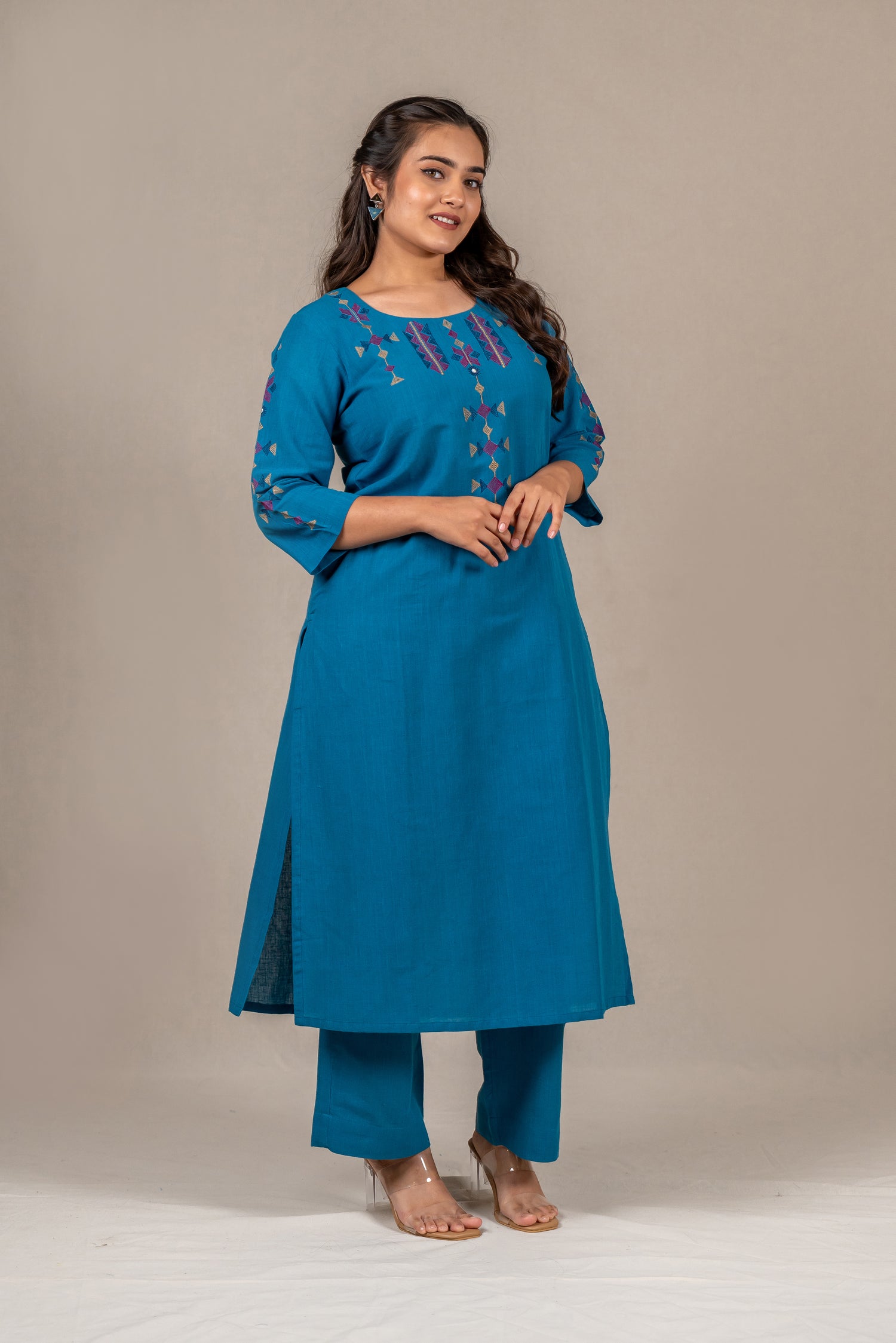 Cotton Kurta Set in Turquoise Blue – Sutra