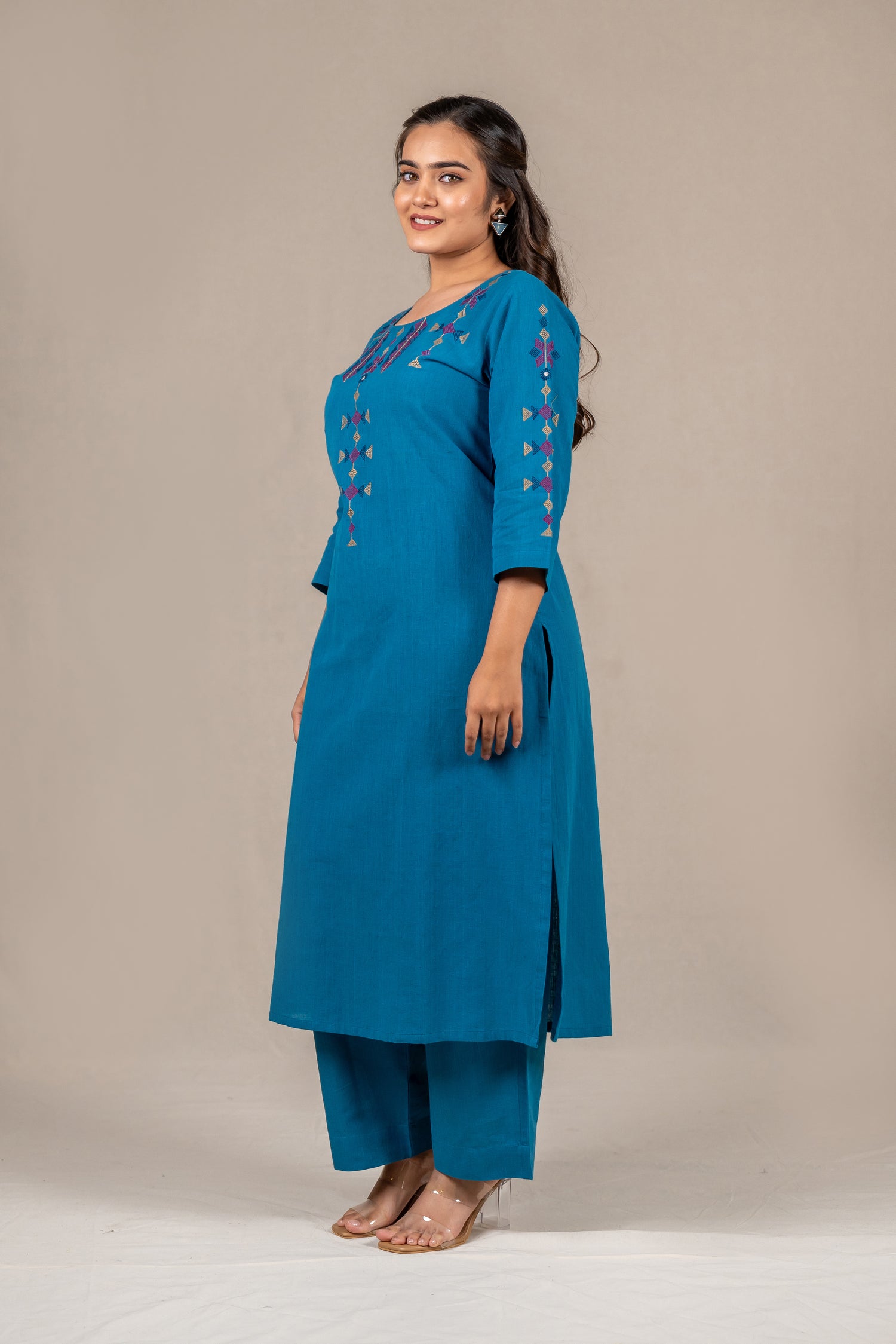 Cotton Kurta Set in Turquoise Blue – Sutra