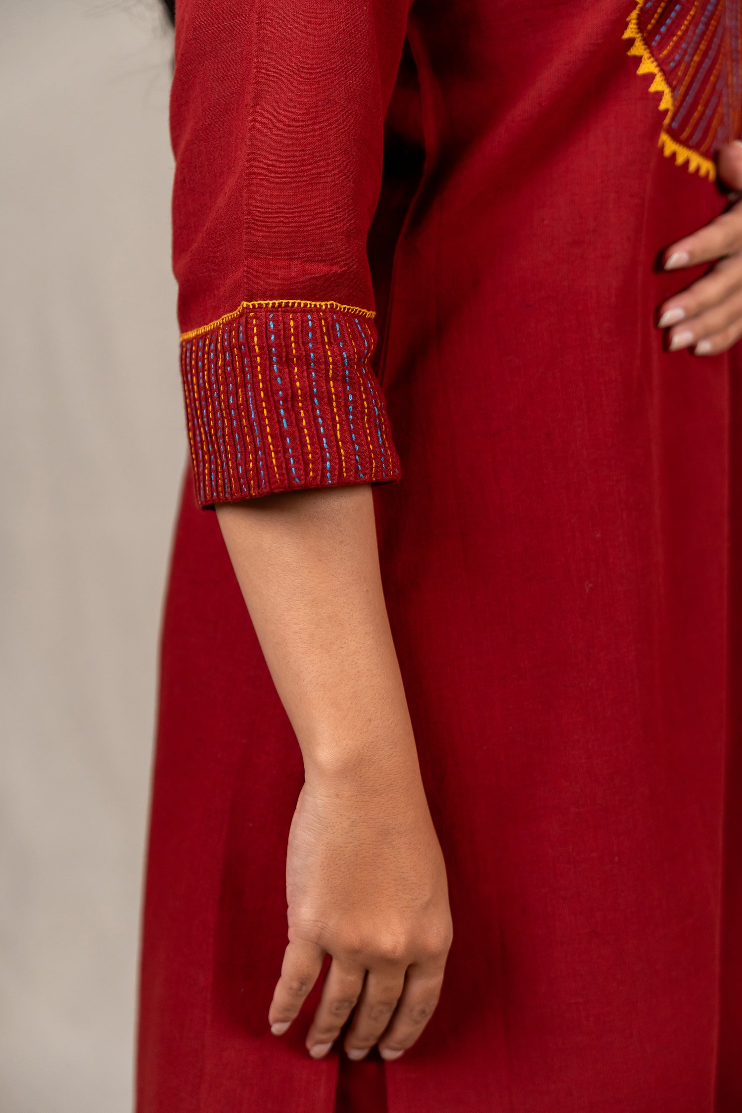 Rust Hand-Embroidered Kurta in Cotton – Sutra