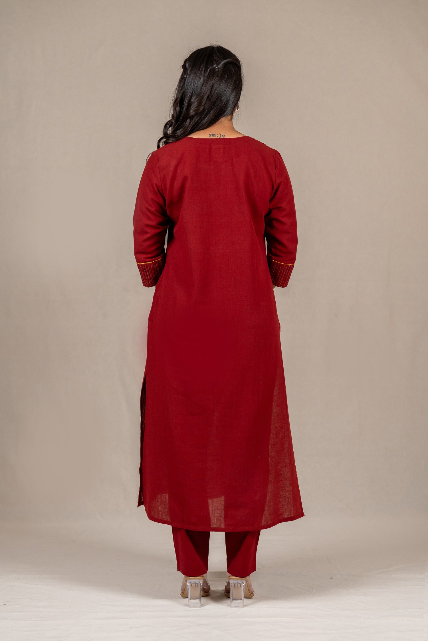 Rust Hand-Embroidered Kurta in Cotton – Sutra
