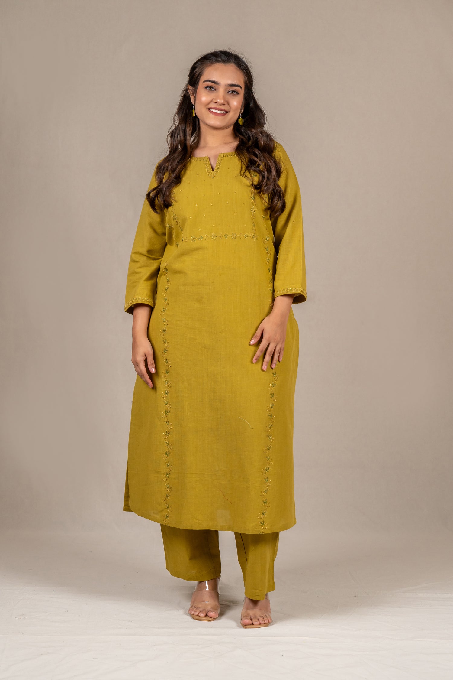 Olive Green Cotton Kurta & Straight Pant Set – Sutra