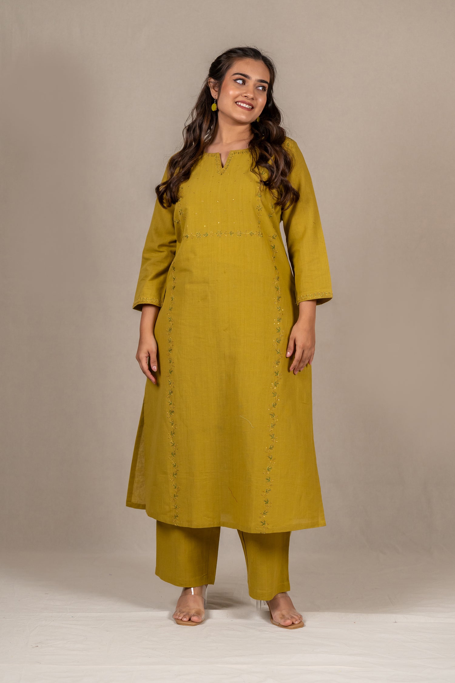 Olive Green Cotton Kurta & Straight Pant Set – Sutra