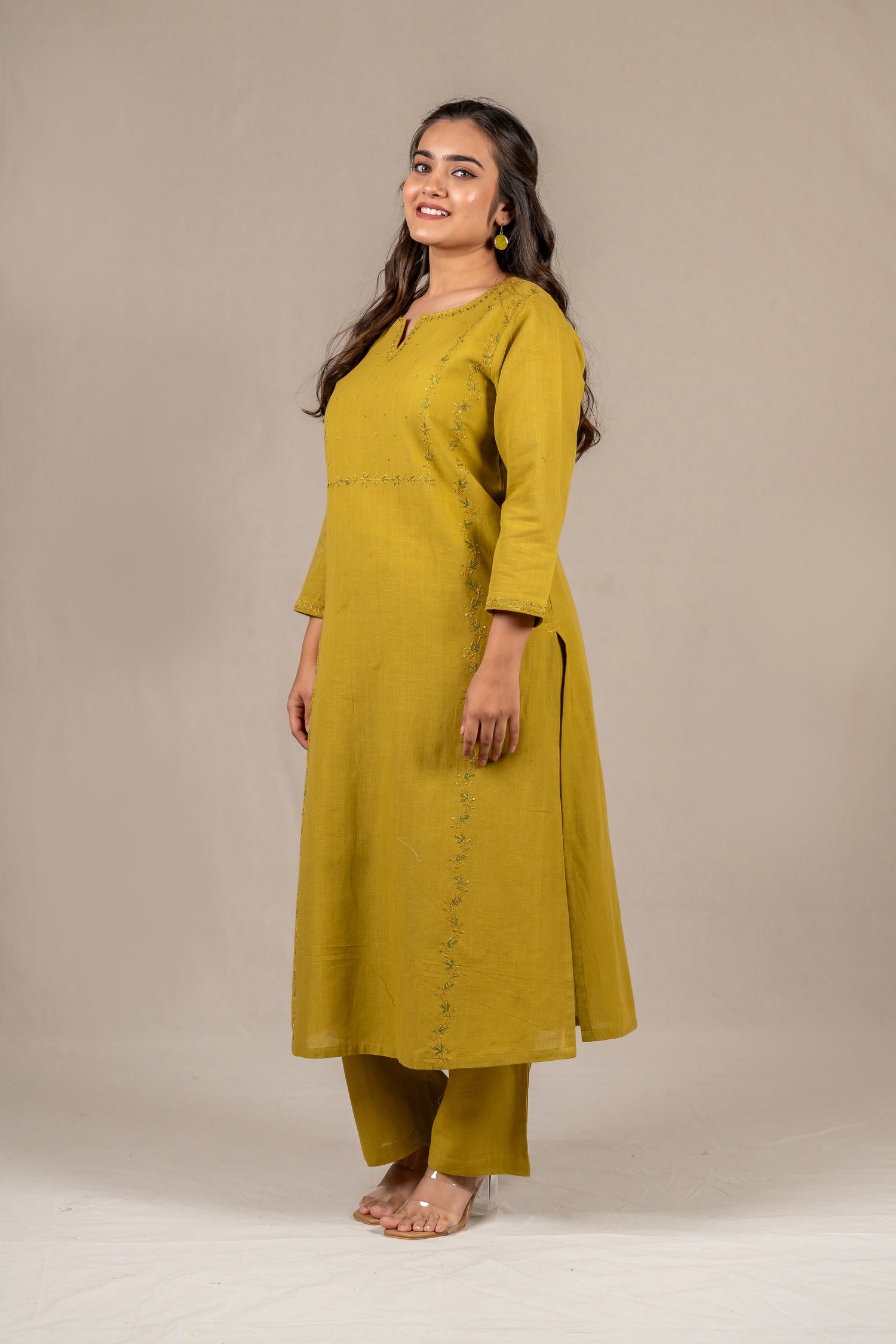 Olive Green Cotton Kurta & Straight Pant Set – Sutra