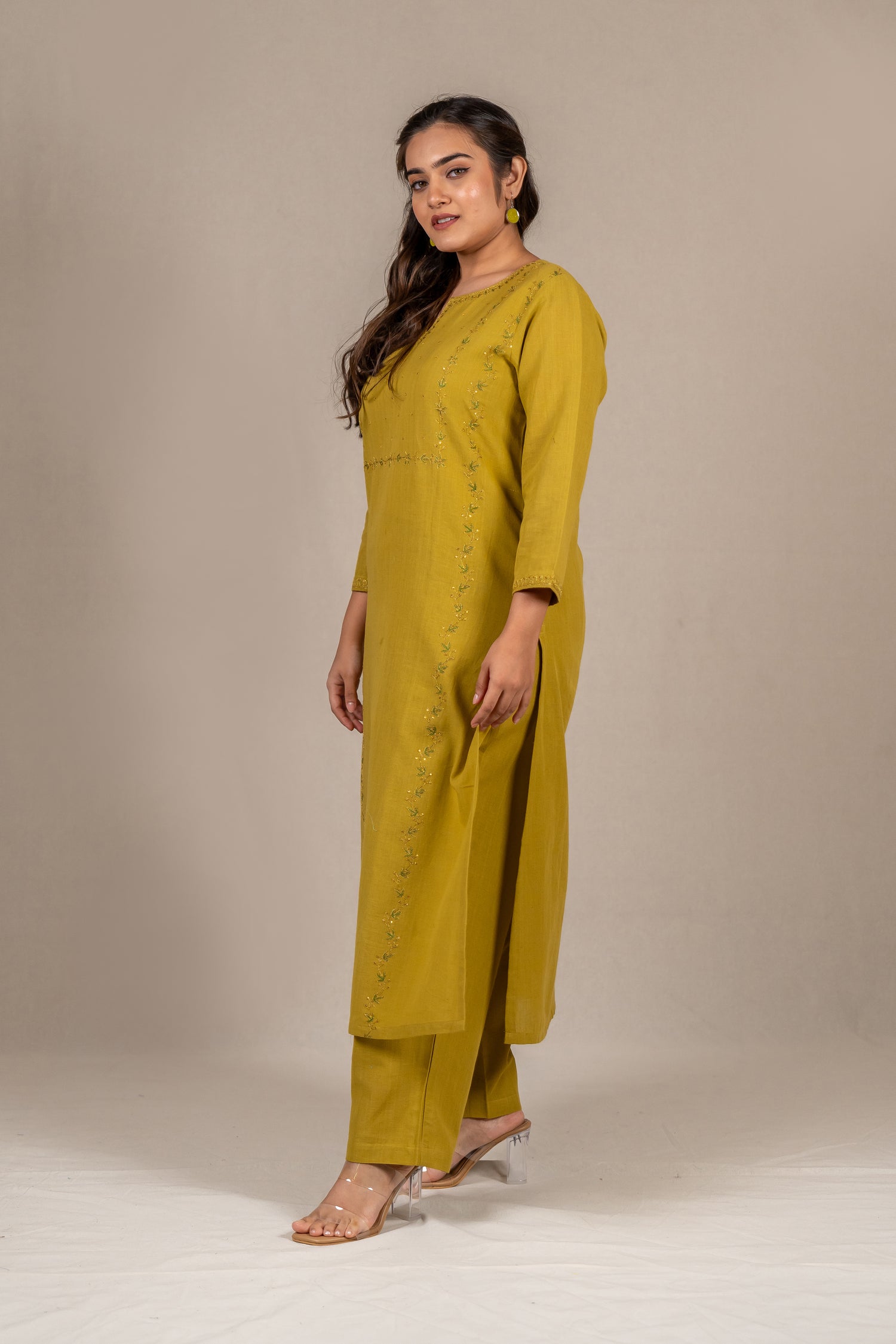 Olive Green Cotton Kurta & Straight Pant Set – Sutra