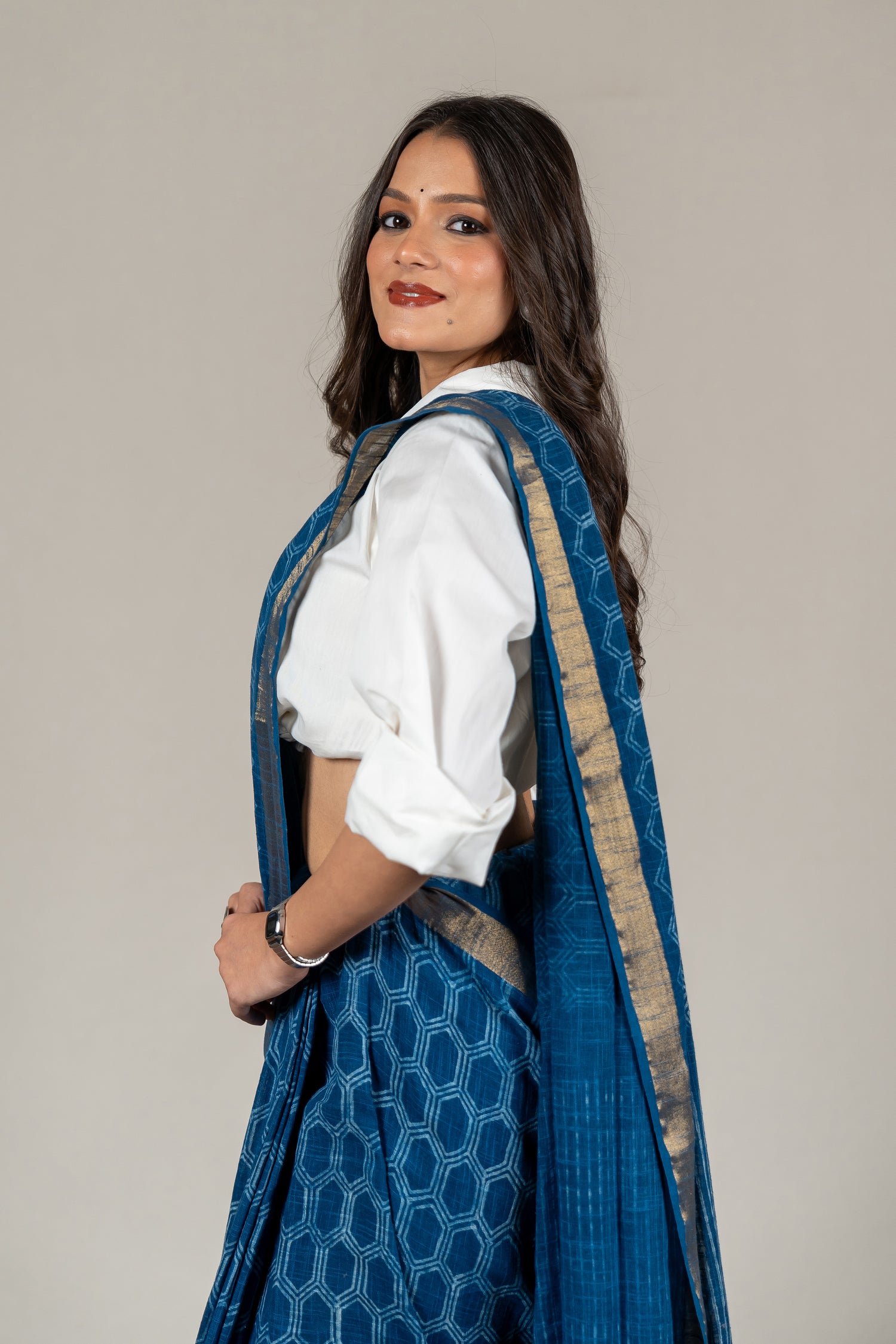 Indigo Chanderi Dabu Hand Block Printed Saree – Sama